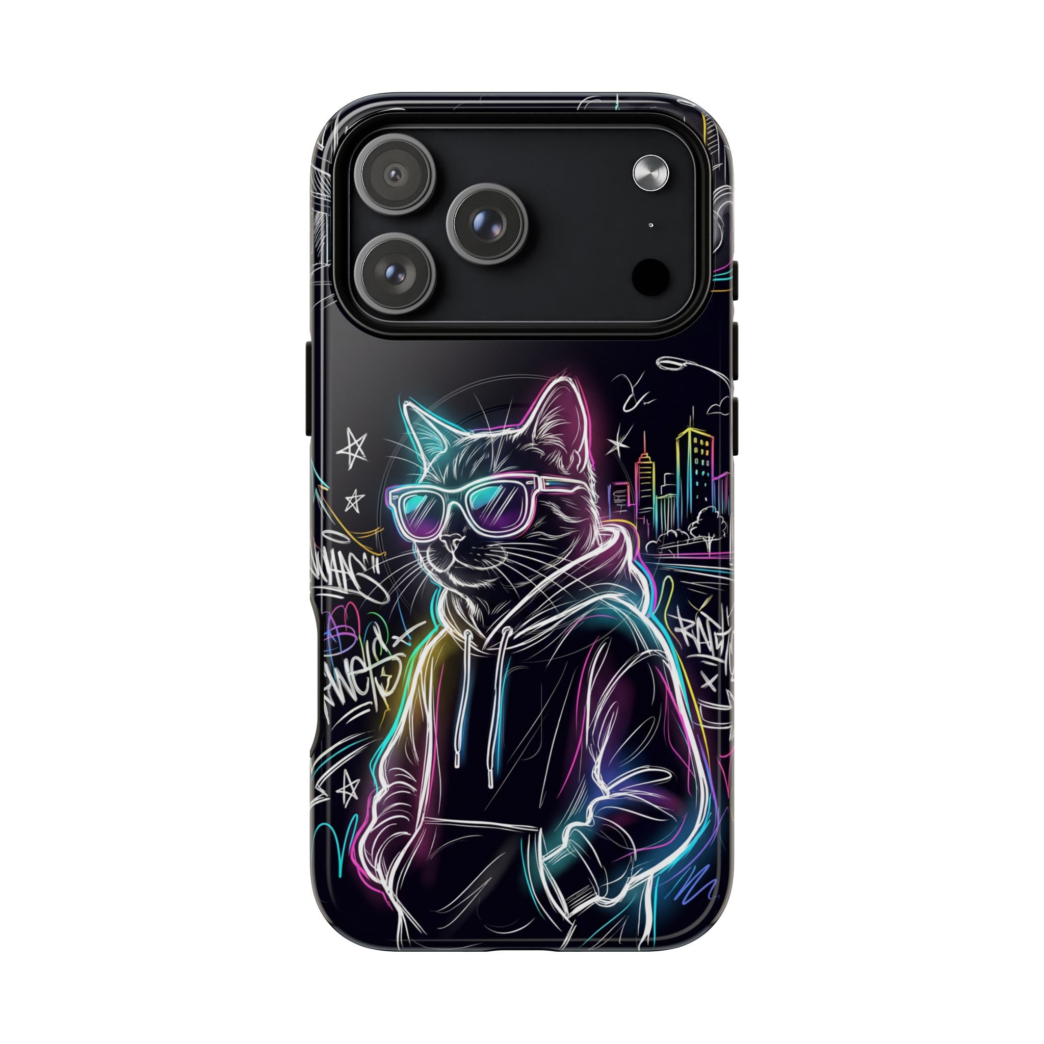 Cool Hoodie Neon Street Cat MagSafe iPhone Case