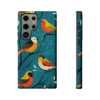Bird Pattern Tough Samsung Galaxy Phone Case | Colourful Songbirds on Teal Background