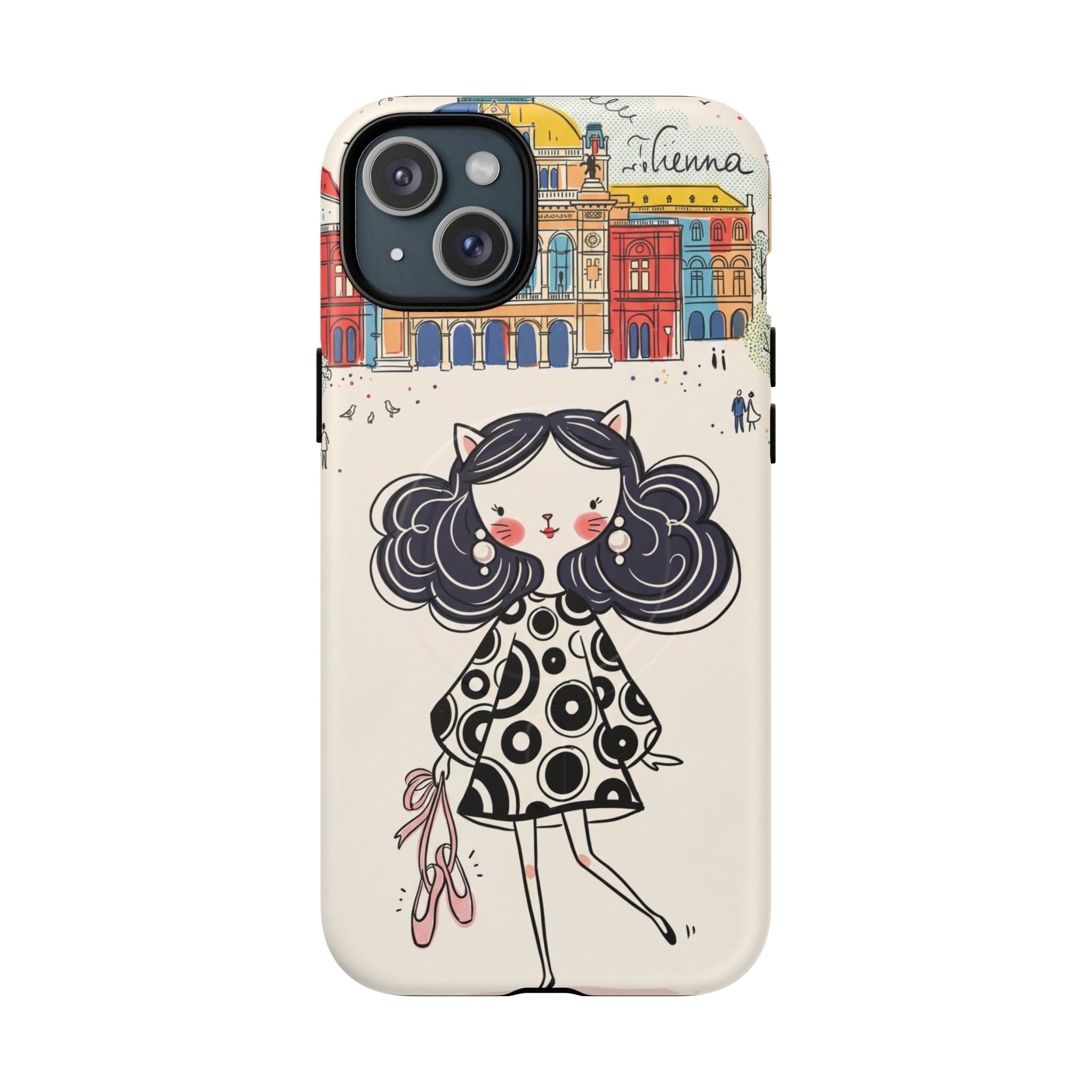 Cute Parisian Cat Girl MagSafe iPhone Case | Ballet Slippers Illustration Tough Case