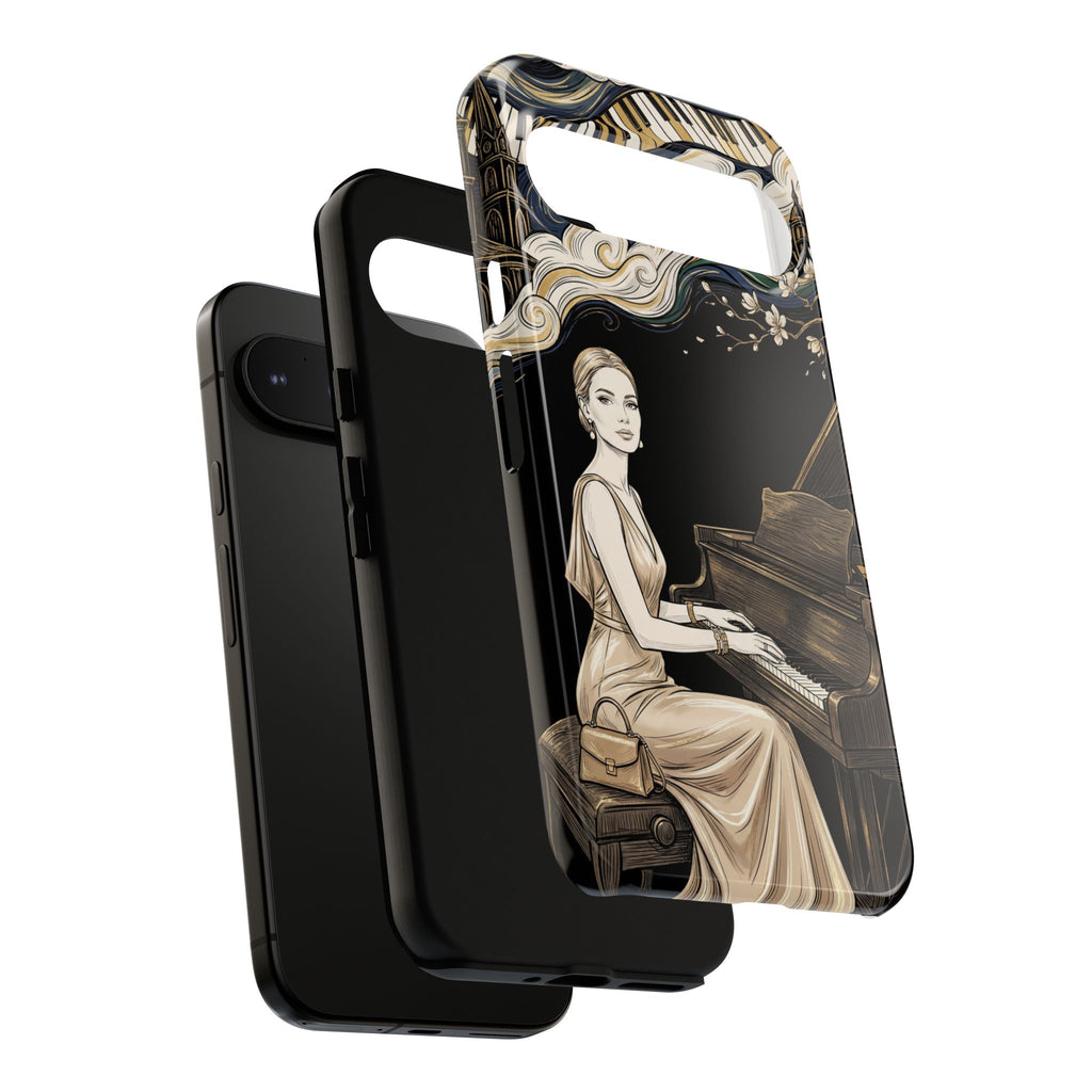 Elegant Piano Woman Google Pixel Phone Case | Vintage Art Deco Music Design