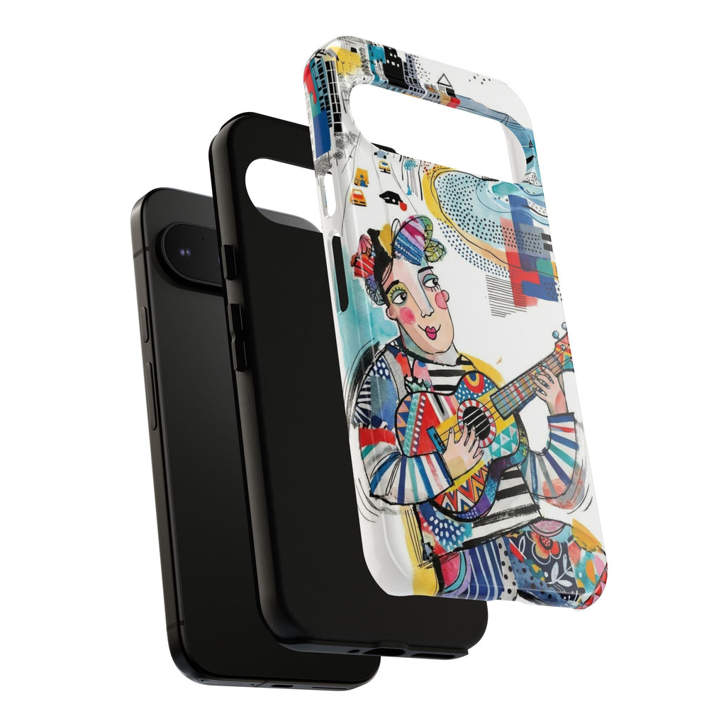 Artistic Musician Google Pixel Phone Case | Colorful Guitar Cityscape Tough Case