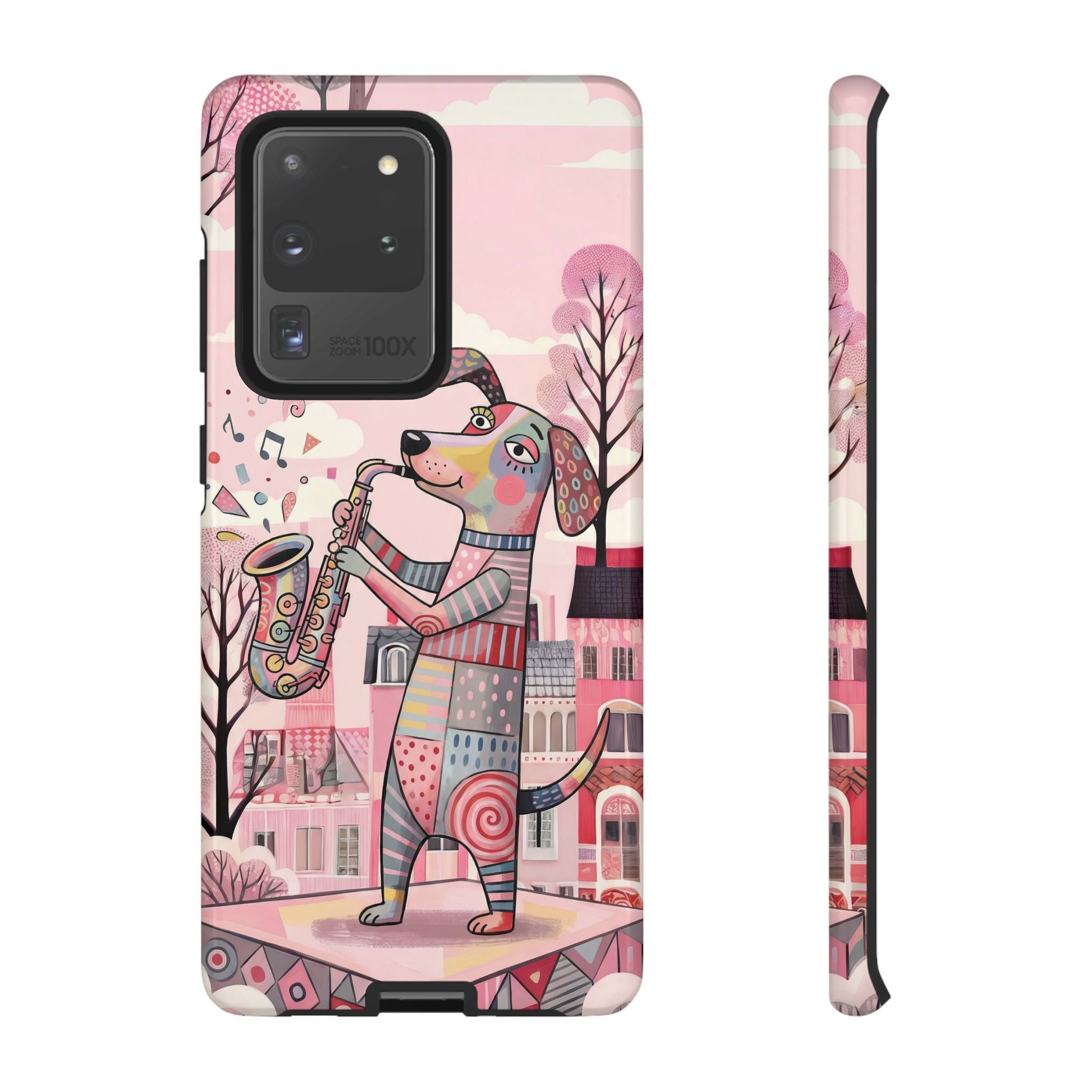 Saxophone Dog Samsung Galaxy Phone Case | Cute Pink Musical Art Protective Case