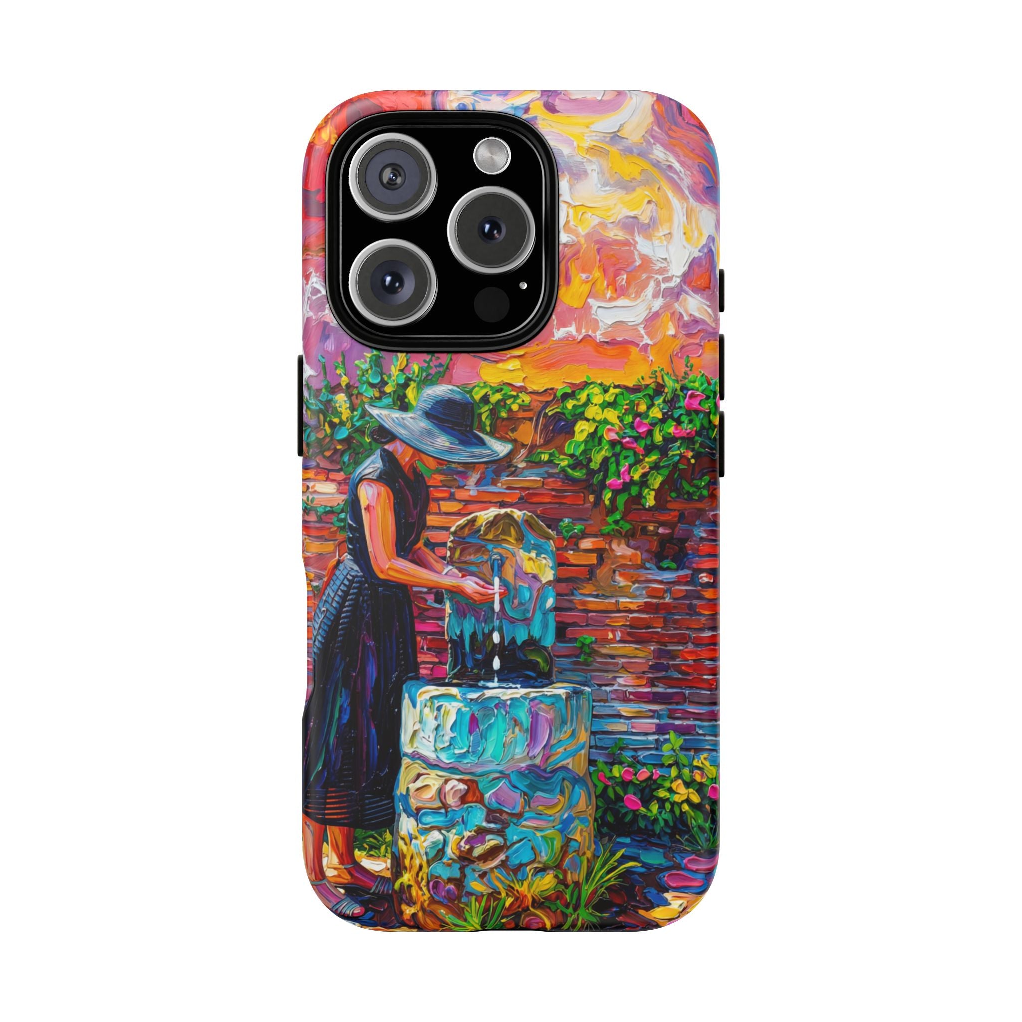 Artistic Garden iPhone Case | Woman at Fountain Colourful Painterly Design