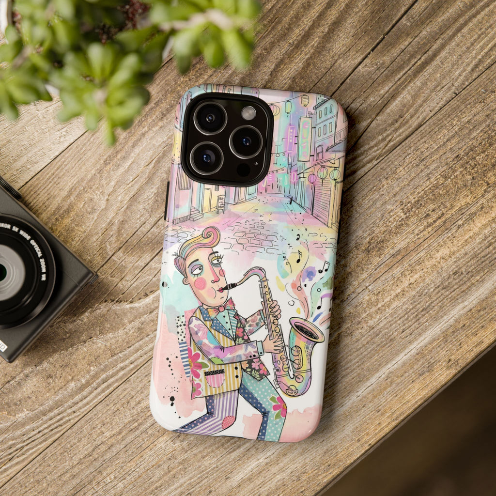 Custodia iPhone Sassofonista | Illustrazione Jazz Pastello
