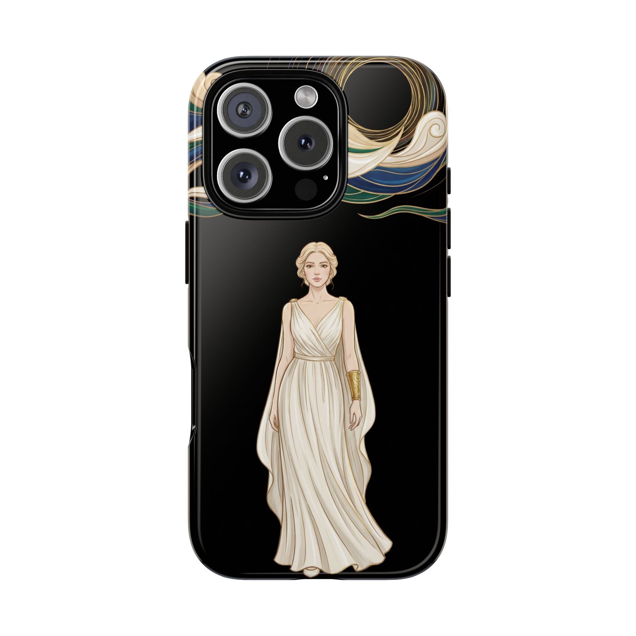 Art Nouveau Goddess iPhone Case | Elegant Woman Illustration on Black