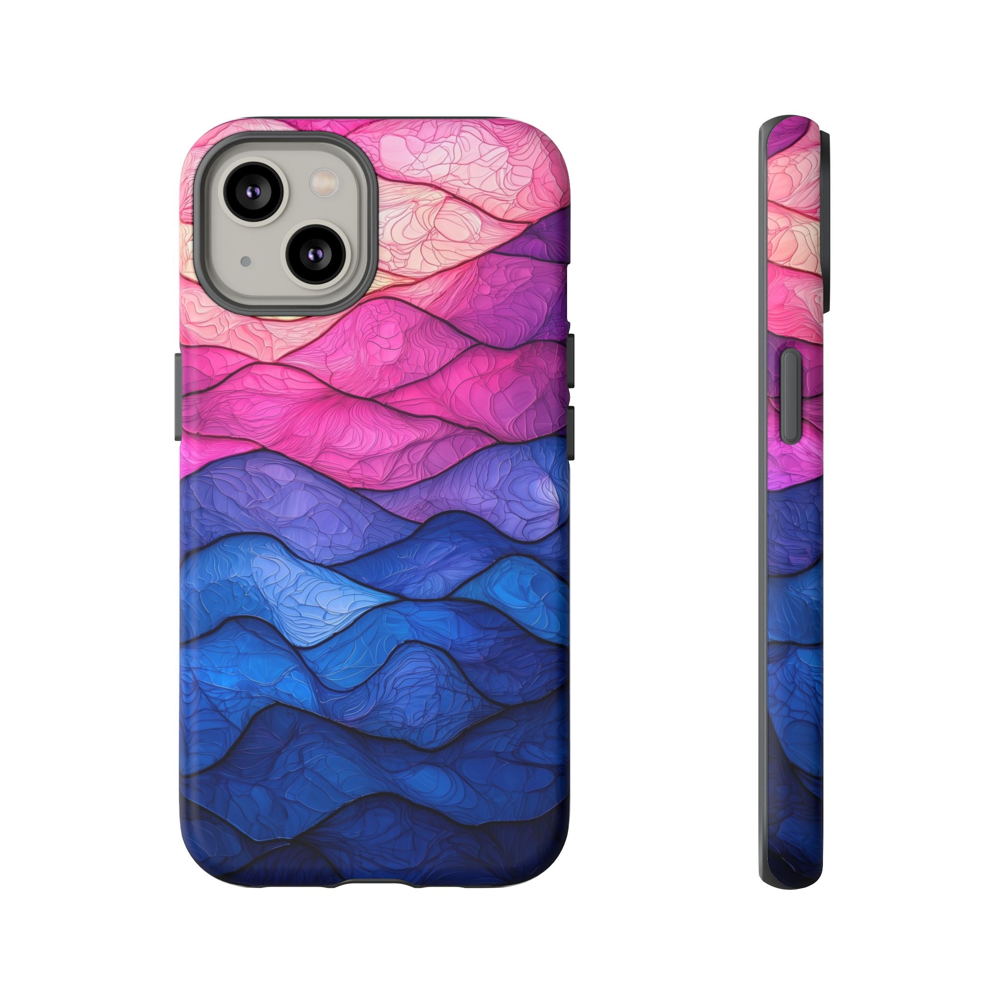 Abstract Ocean Waves iPhone Case — Pink & Blue Gradient Tough Case