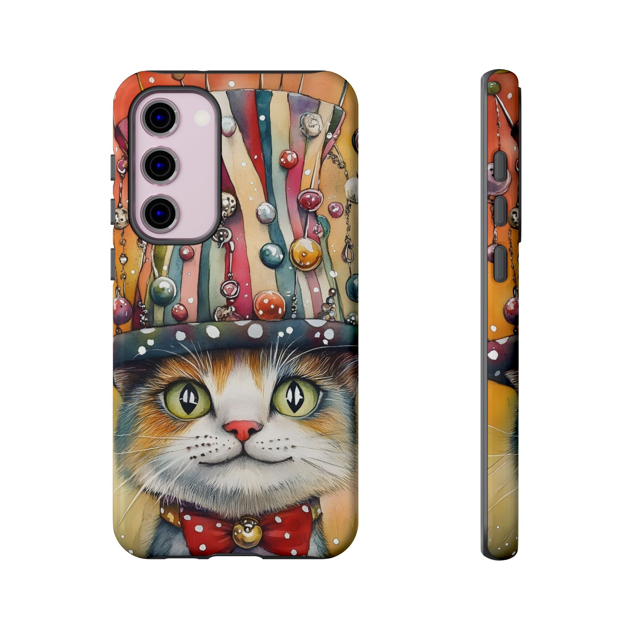 Cat in Colourful Top Hat Samsung Galaxy Case — Whimsical Cat Art iPhone Case