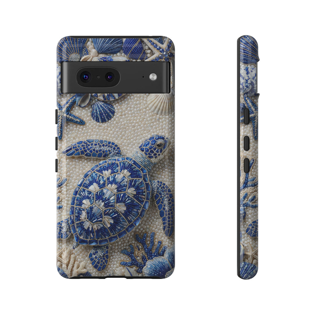 Custodia per Google Pixel in ceramica blu con motivo tartaruga marina