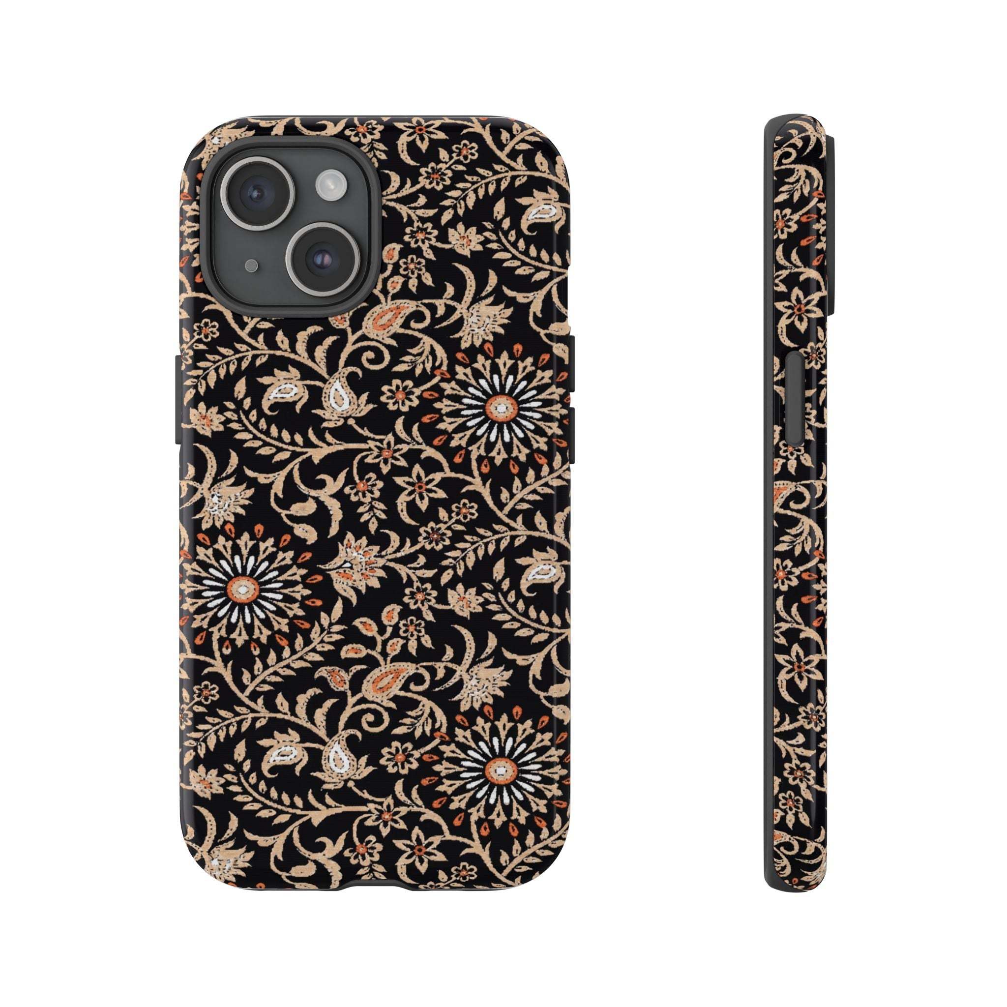Batik Floral Black Ornate Daisies Tough iPhone Case