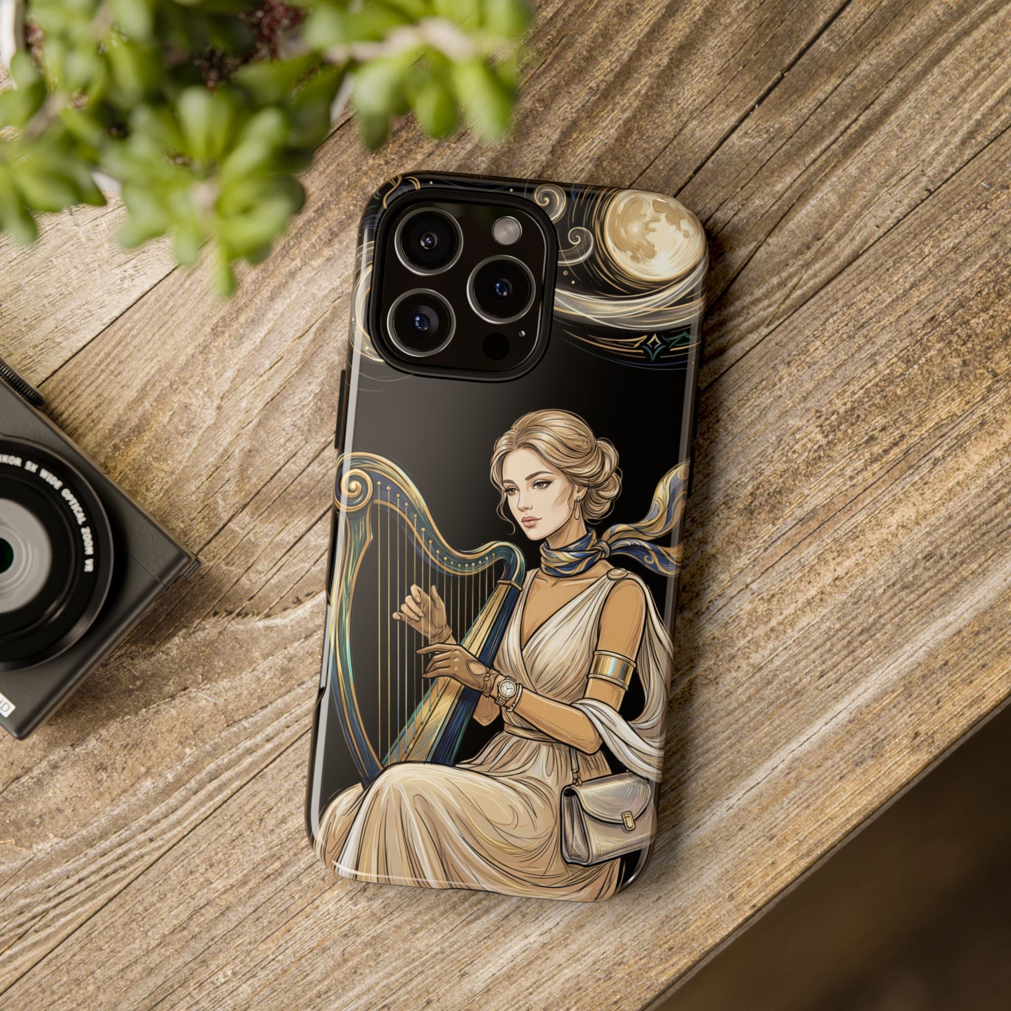 Moonlit Harp iPhone Case | Vintage Goddess Musician Art