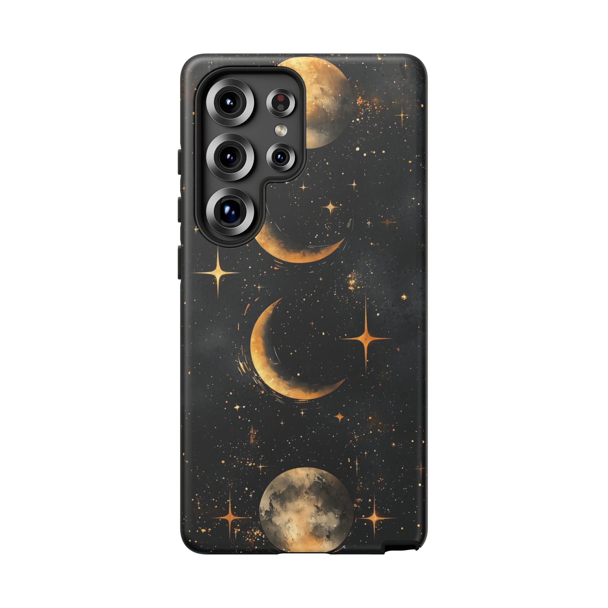 Celestial Moon Phases Tough Samsung Galaxy Case | Gold Crescent & Full Moon Galaxy Design