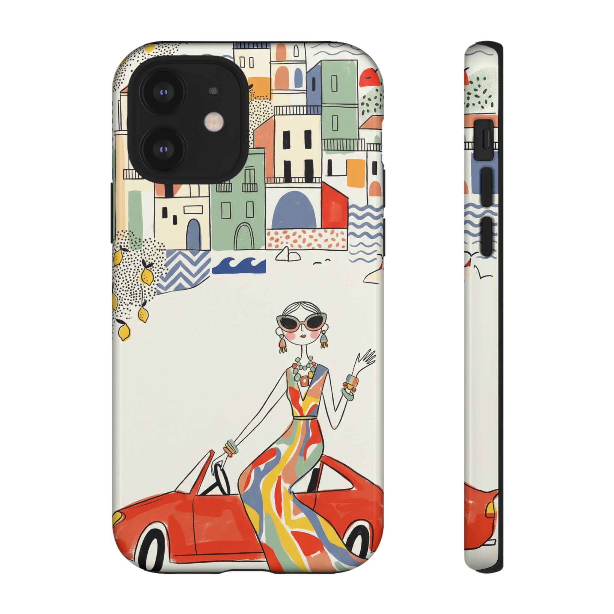 Stylish Riviera iPhone Case | Chic Retro Woman in Convertible Design