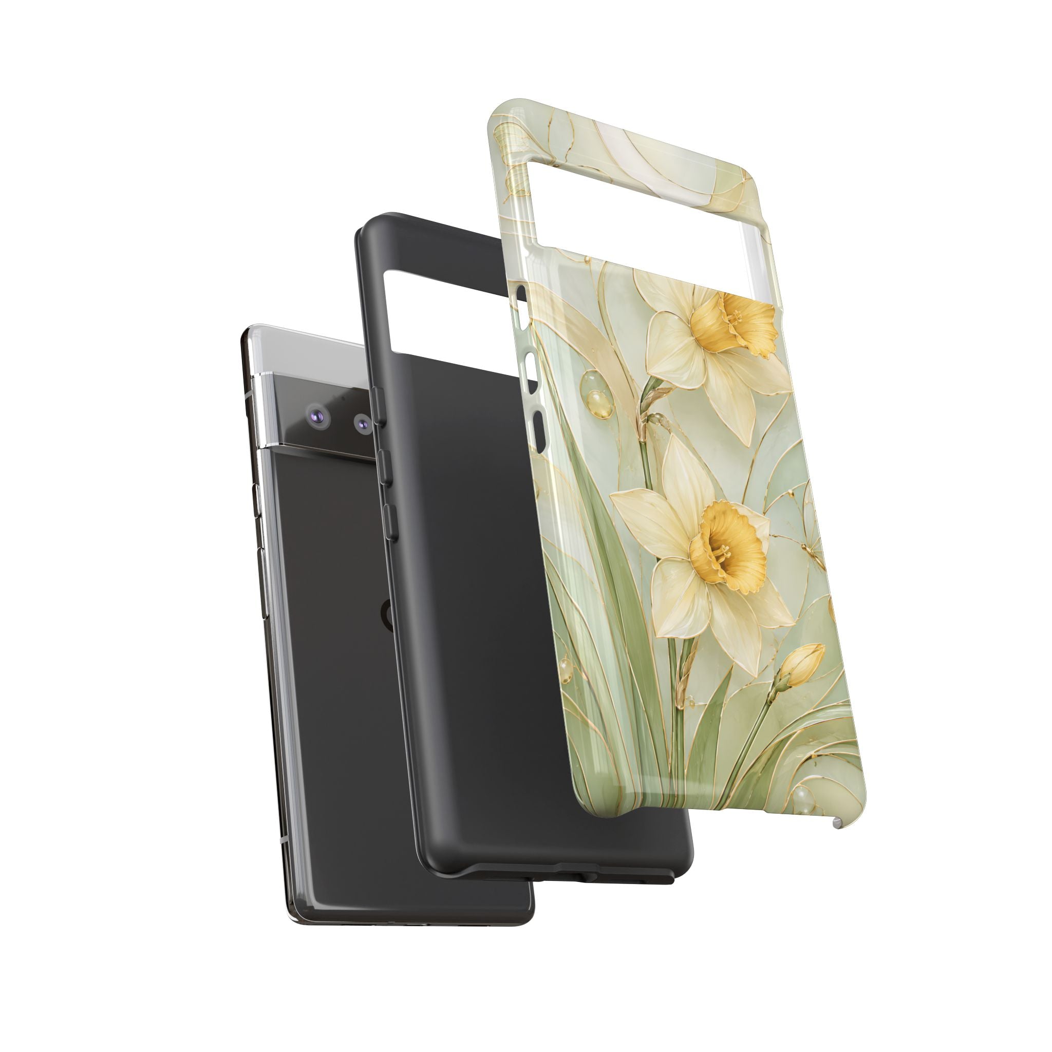 Stained Glass Daffodil Google Pixel Phone Case | Yellow Floral Phone Cover