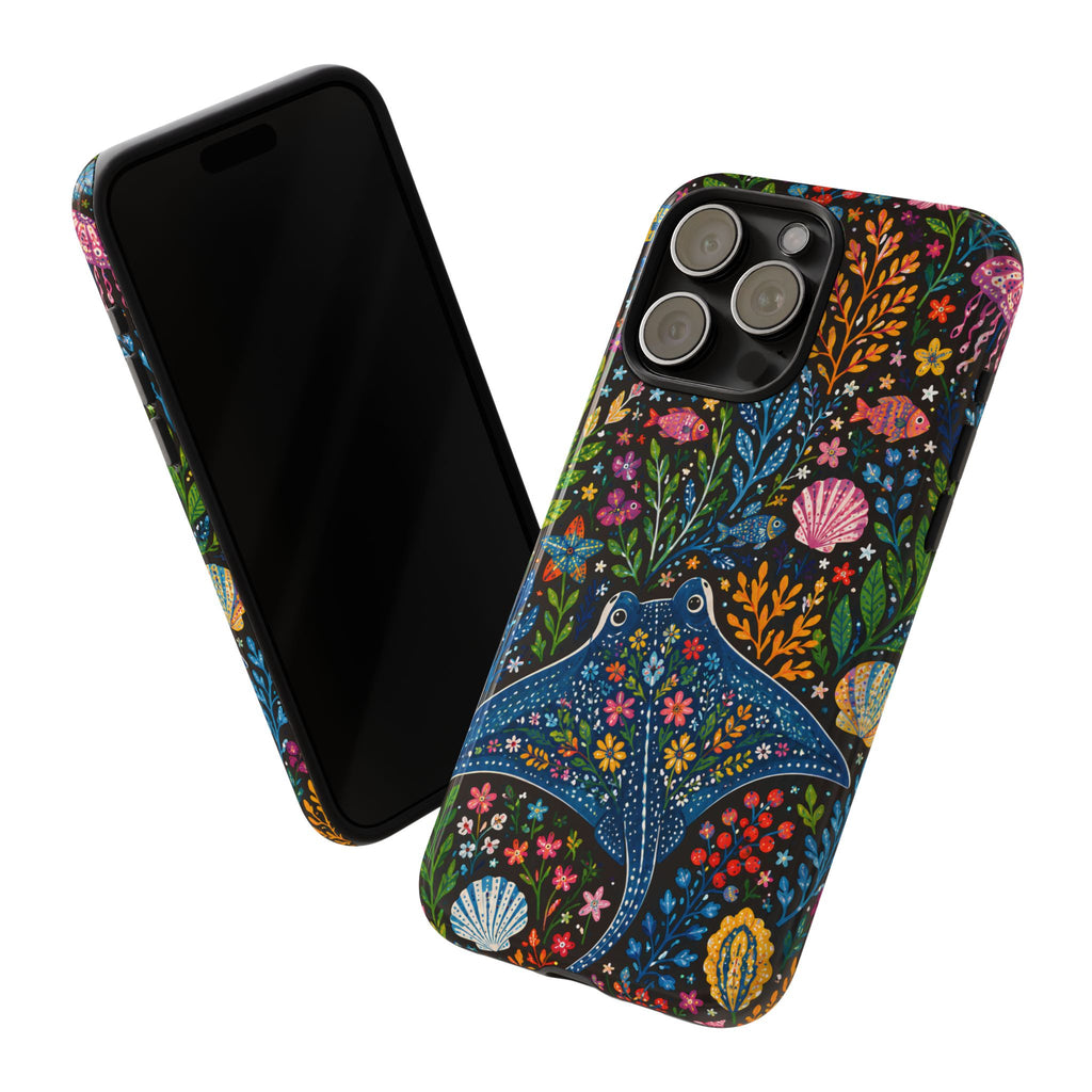 Manta Ray Floral iPhone Case | Colorful Underwater Sea Life Protective Cover
