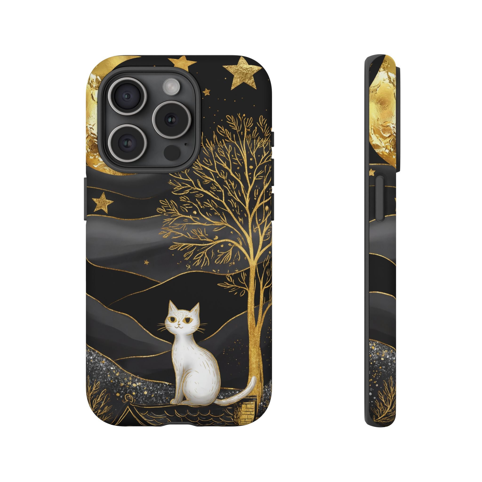 Celestial Cat iPhone Case | Gold Moon & Star iPhone Cover