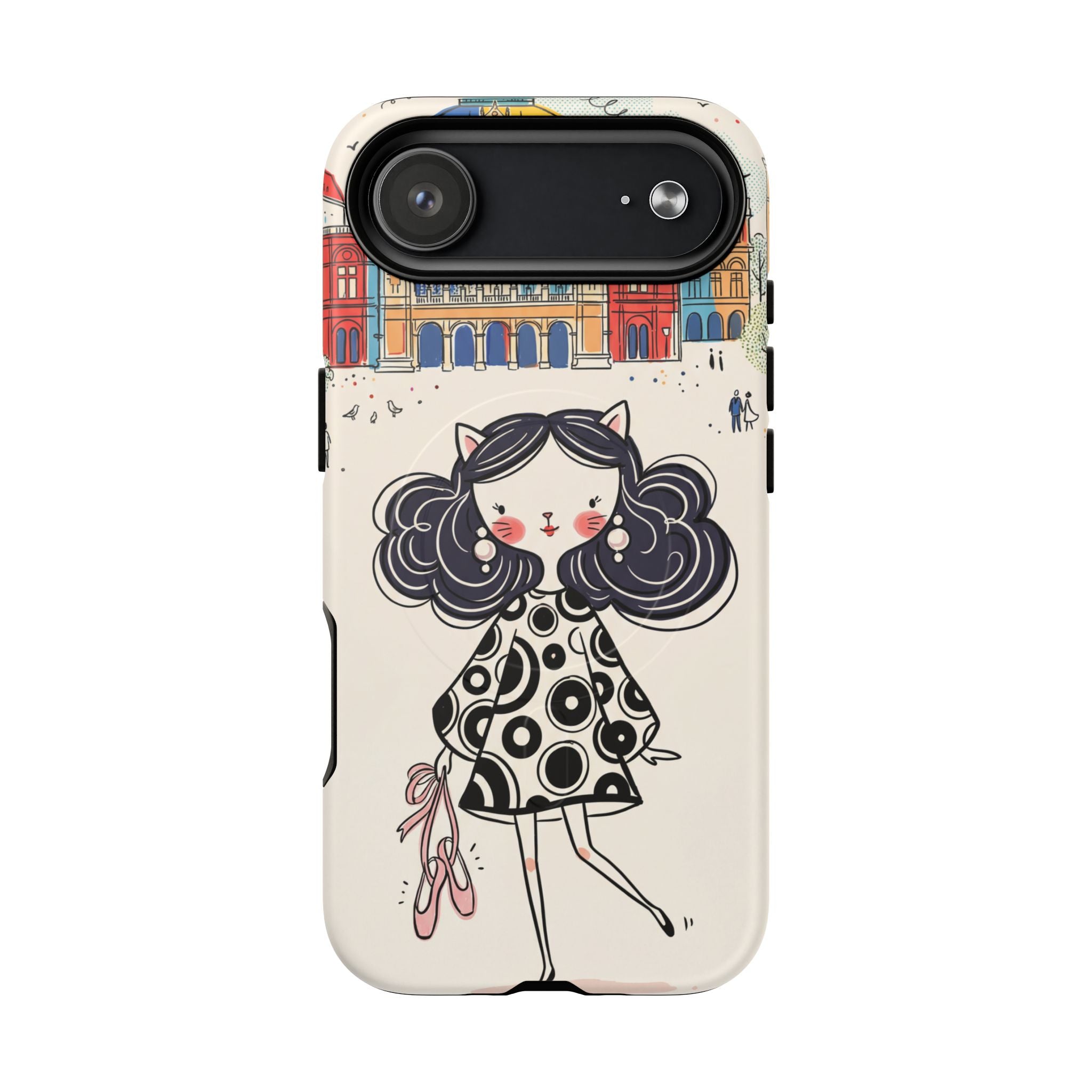 Cute Parisian Cat Girl MagSafe iPhone Case | Ballet Slippers Illustration Tough Case