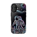 Custodia per iPhone a tema astronauta ed esploratore spaziale al neon