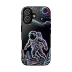Custodia per iPhone a tema astronauta ed esploratore spaziale al neon