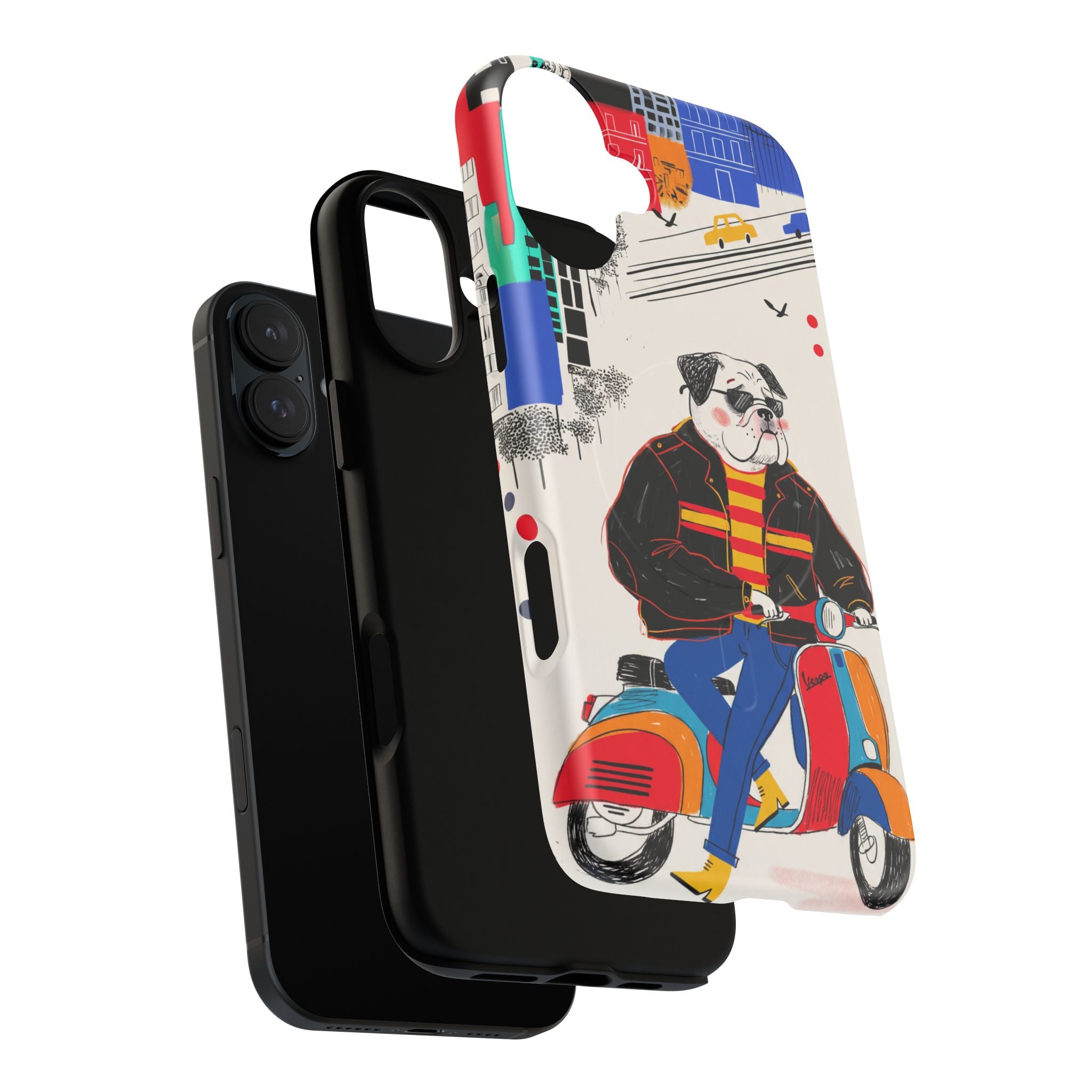 Bulldog Vespa MagSafe iPhone Case | Retro Scooter Dog Protective Cover