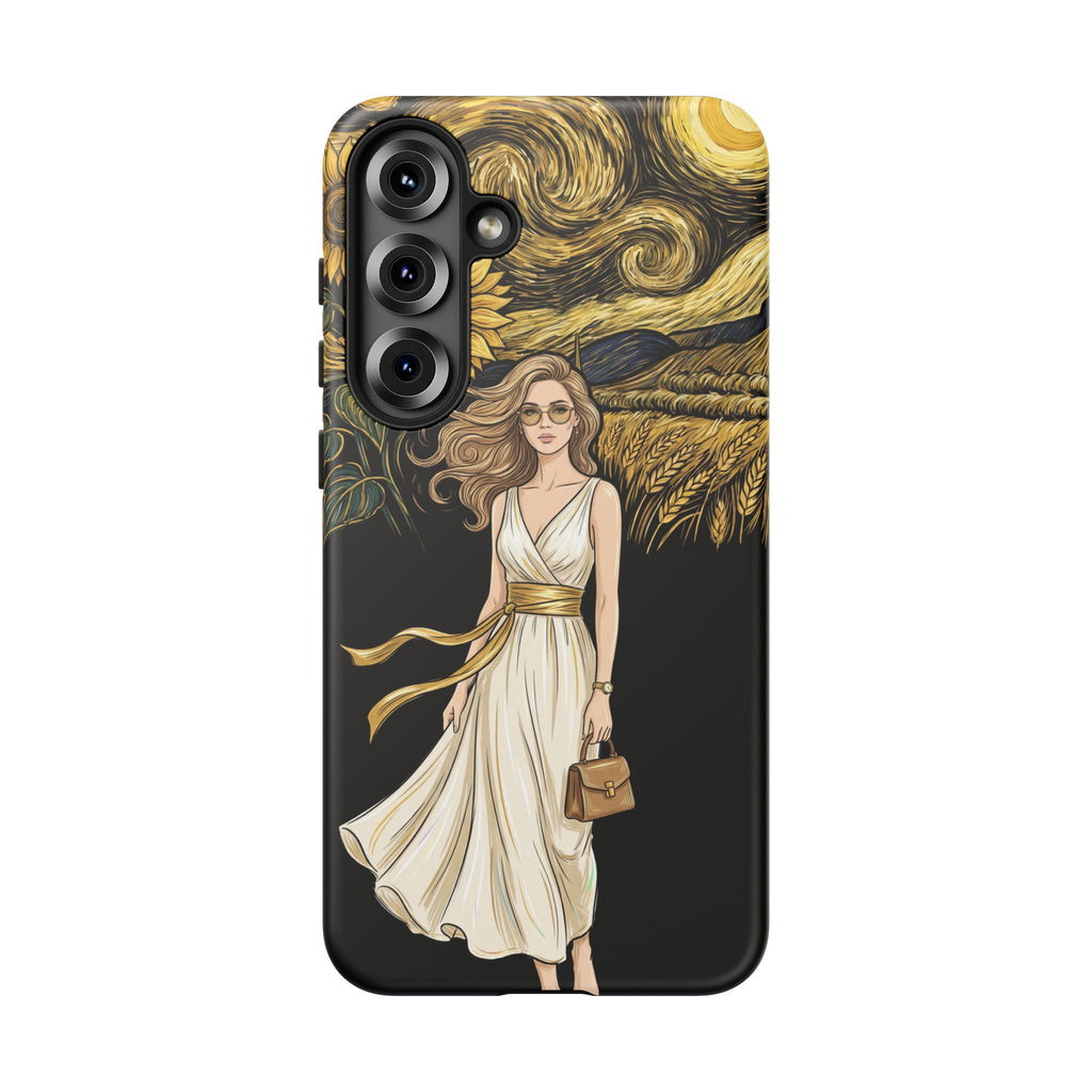 Cover per telefono Samsung Galaxy "Notte di girasoli" | Donna in abito fluente stile Van Gogh