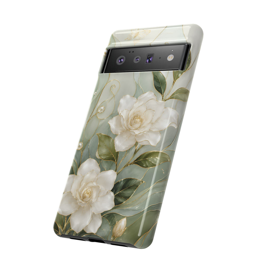 White Floral  Google Pixel Phone Case | Sage Green Botanical Phone Case