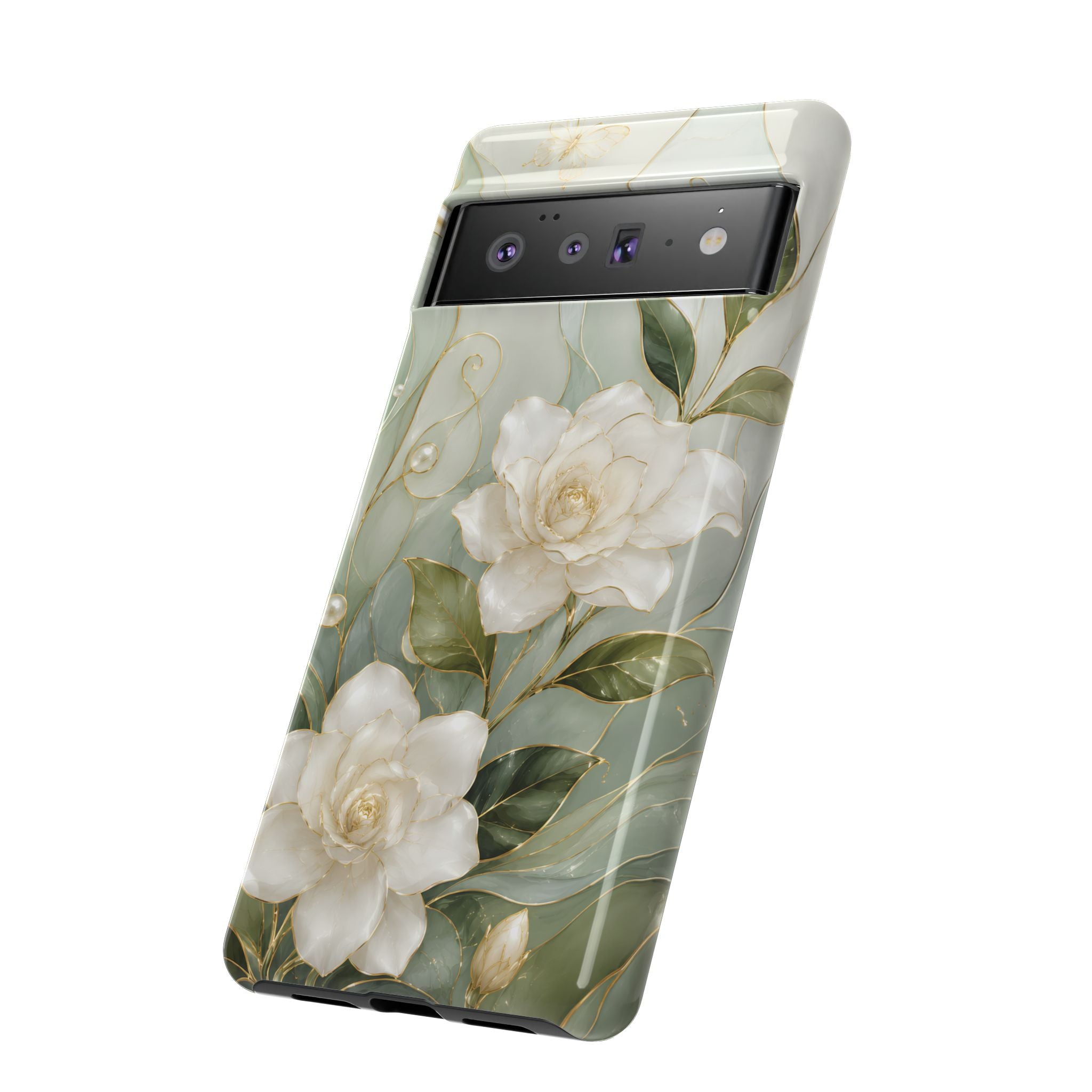 White Floral  Google Pixel Phone Case | Sage Green Botanical Phone Case