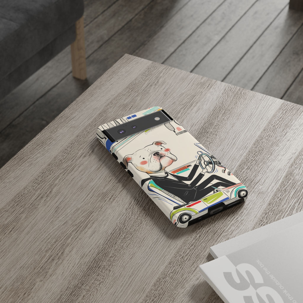 Bulldog Driver Google Pixel Phone Case | Cute Retro Dog Illustration