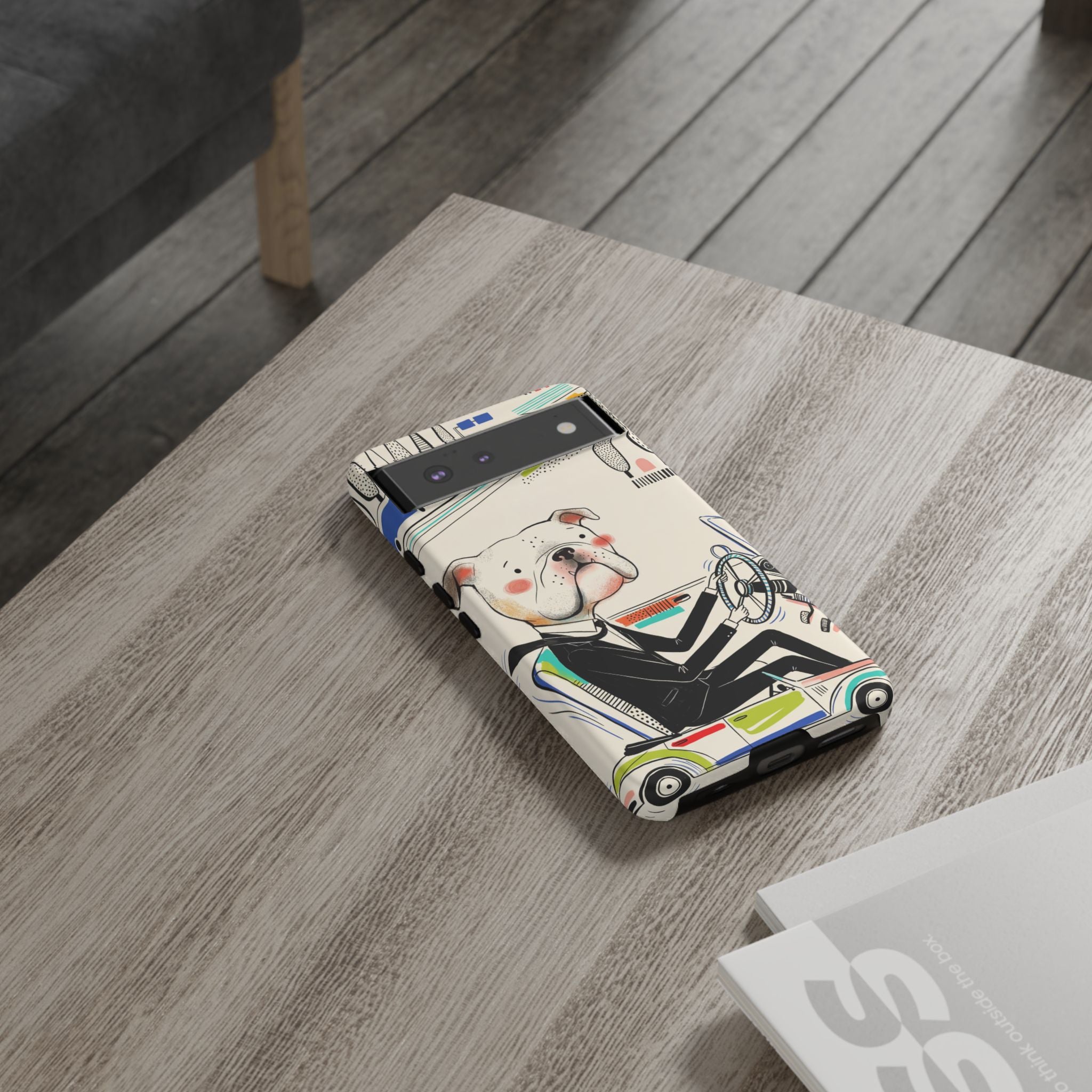 Bulldog Driver Google Pixel Phone Case | Cute Retro Dog Illustration