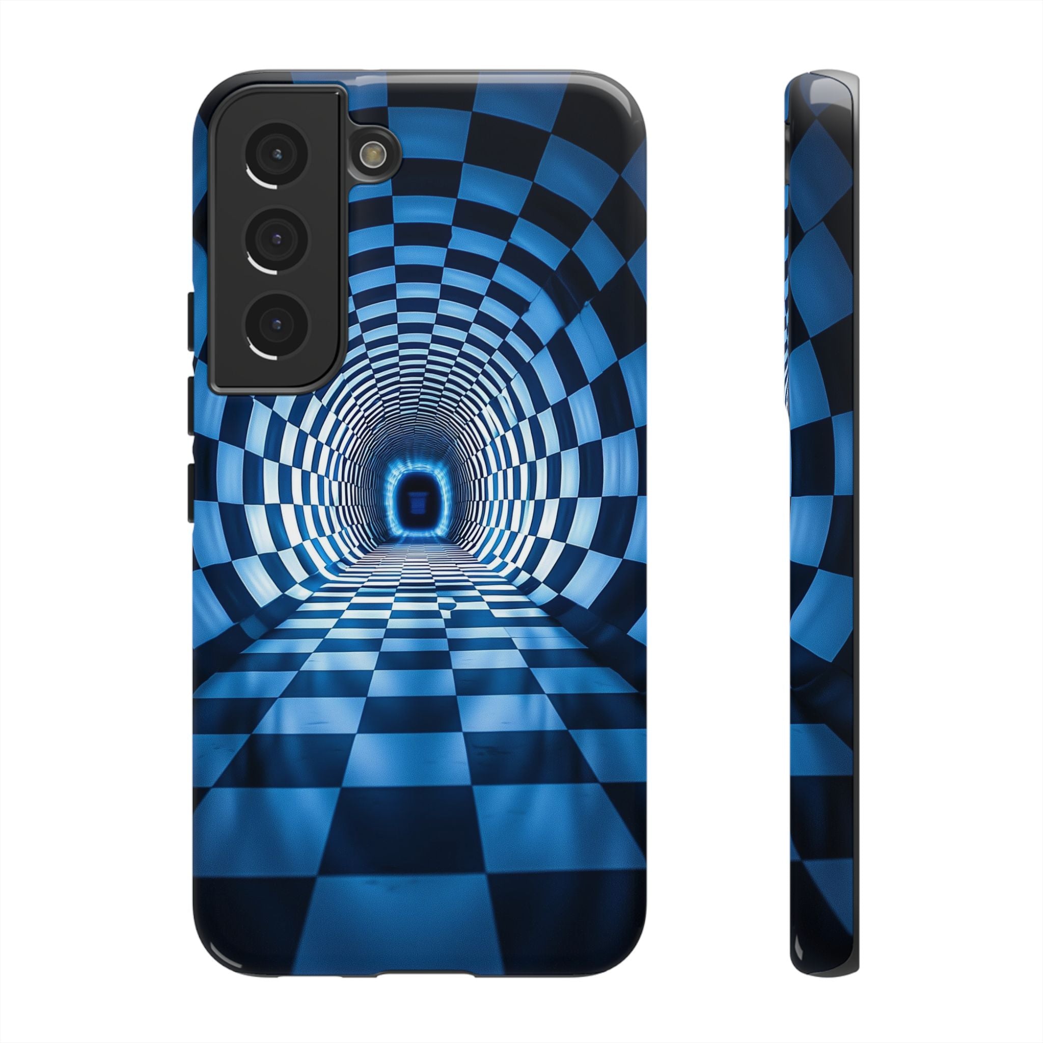 Blue Checkered Tunnel Samsung Galaxy Case — 3D Optical Illusion Tough Case