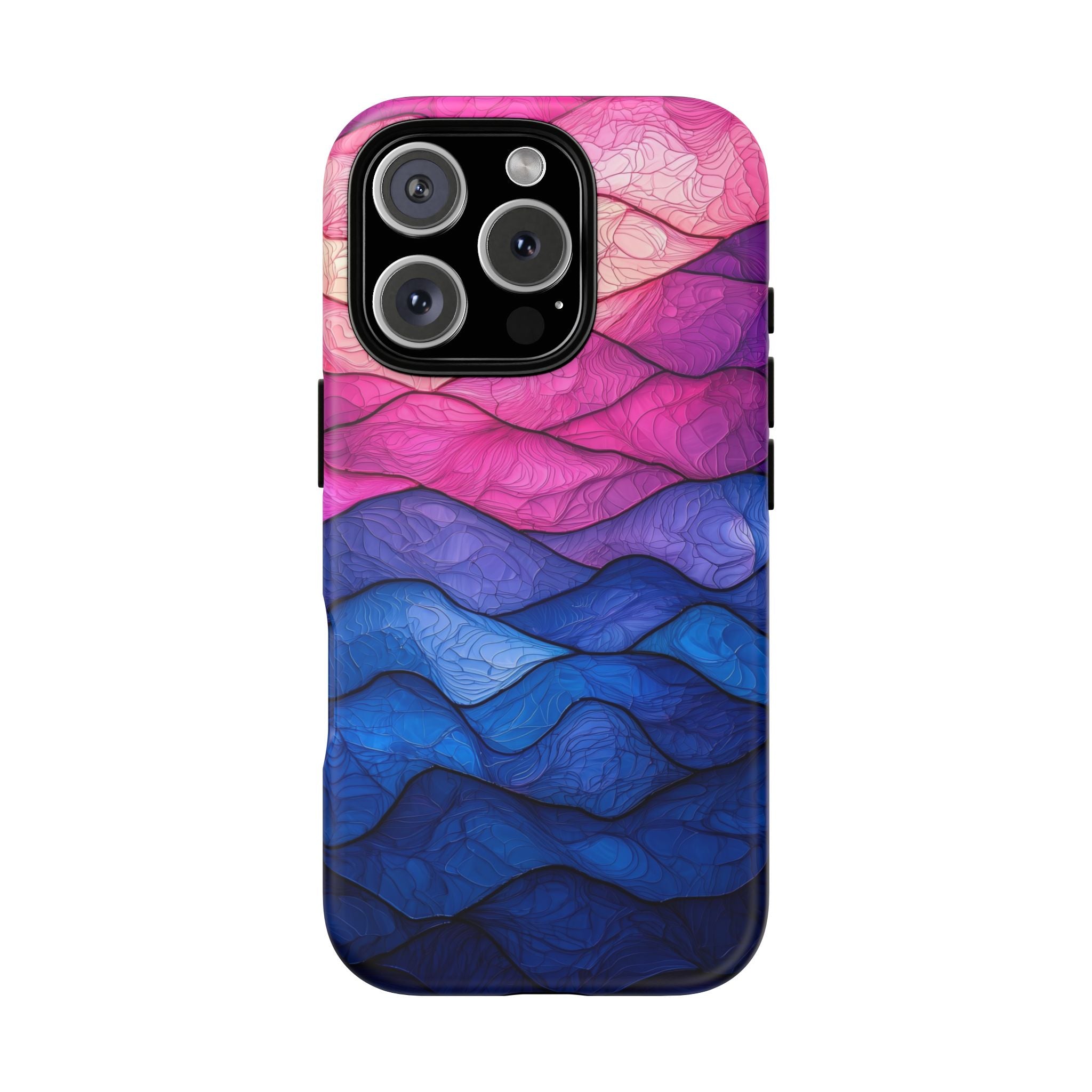 Abstract Ocean Waves iPhone Case — Pink & Blue Gradient Tough Case