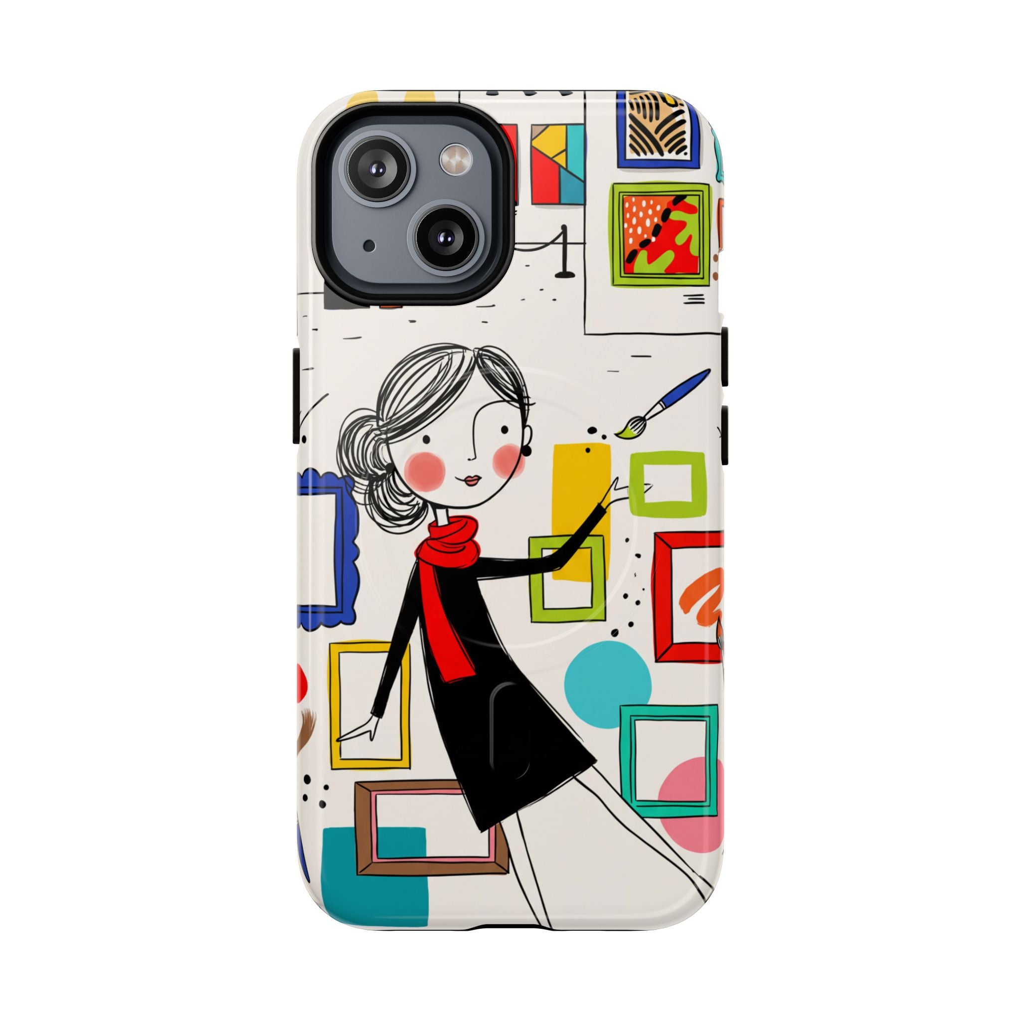 Art Gallery Illustration MagSafe iPhone Case | Cute Woman with Frames Design