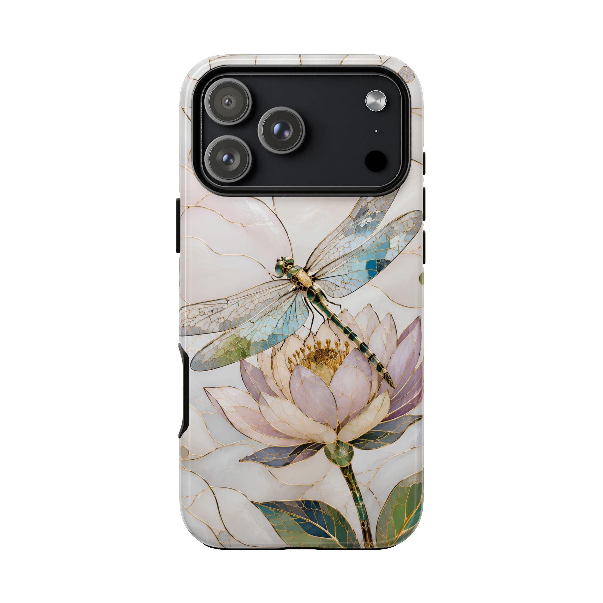 Dragonfly Lotus iPhone Case | Stained Glass Floral Phone Case