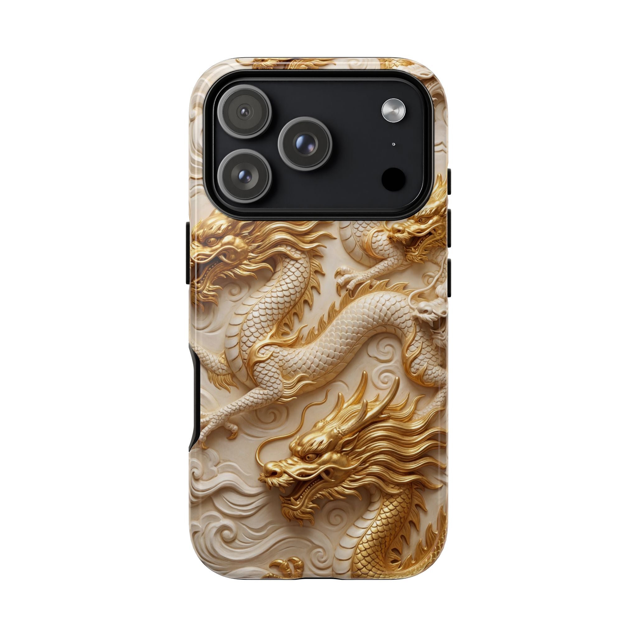Dragon Relief iPhone Case — Gold Carved Dragon Protective Cover