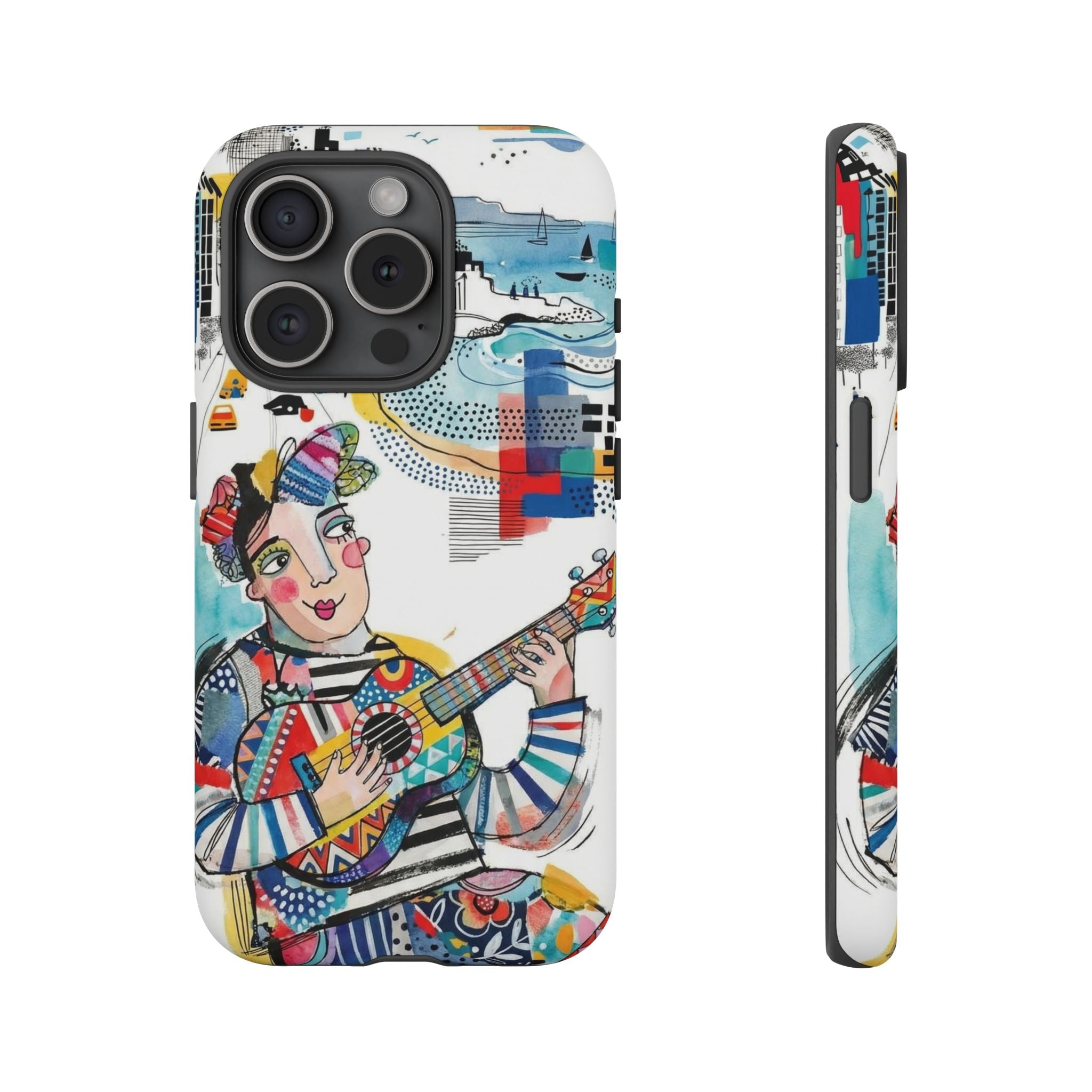 Artistic Musician iPhone Case | Colorful Guitar Cityscape Tough Case