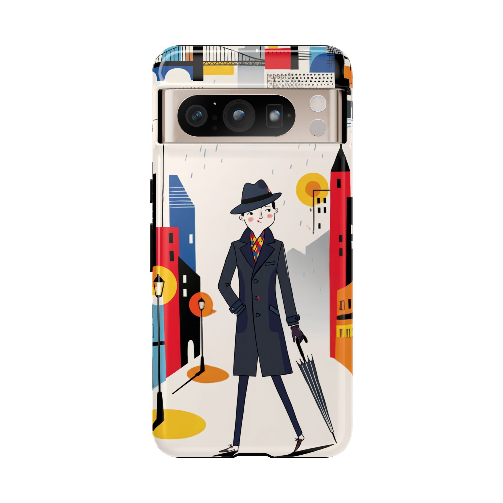 Retro Gentleman in Cityscape Illustration Google Pixel Phone Case