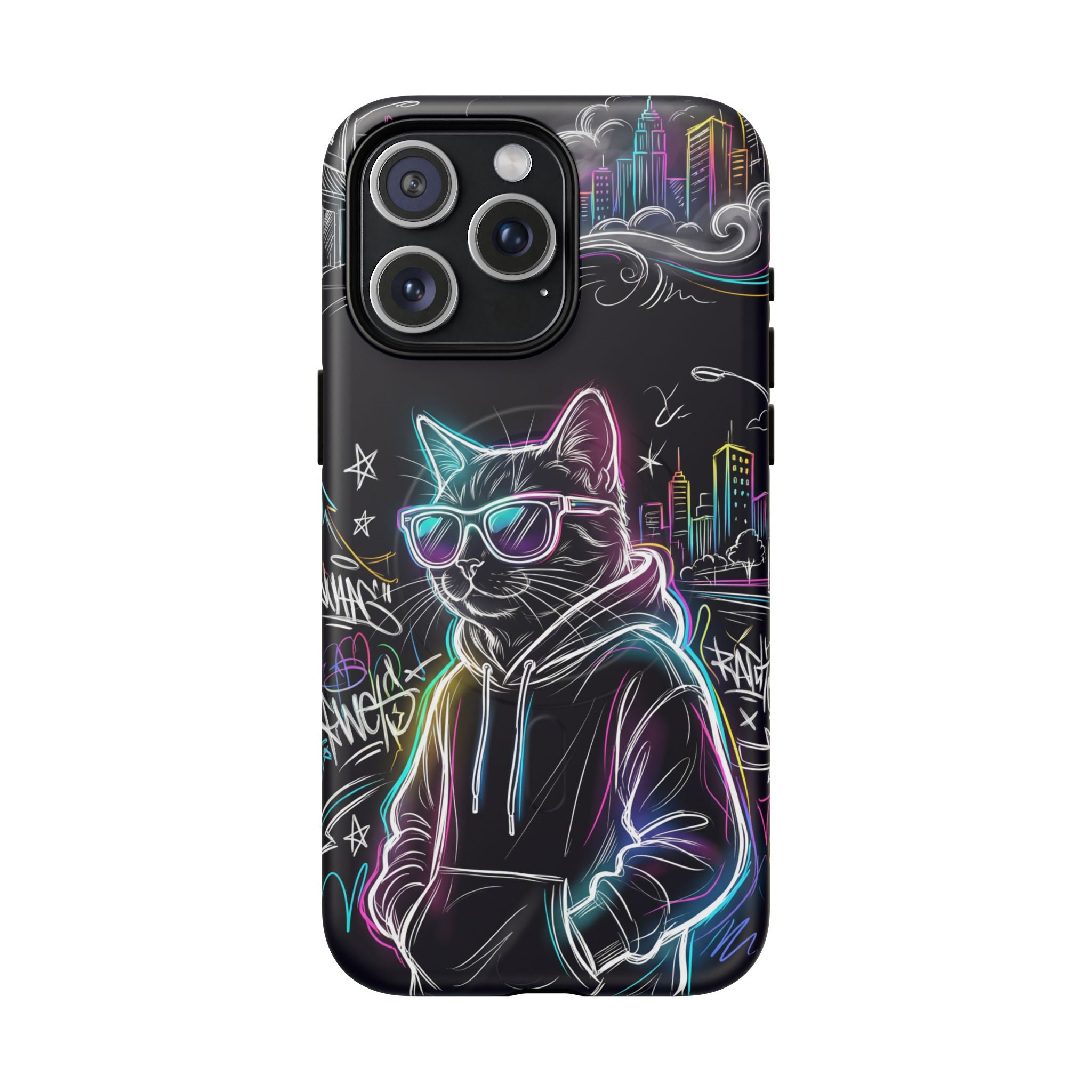 Cool Hoodie Neon Street Cat MagSafe iPhone Case