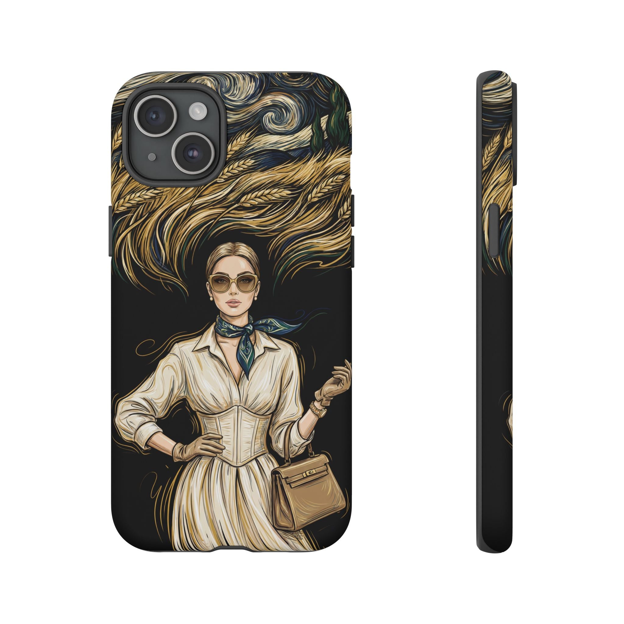Vintage Elegance iPhone Case | Retro Woman with Flowing Golden Hair