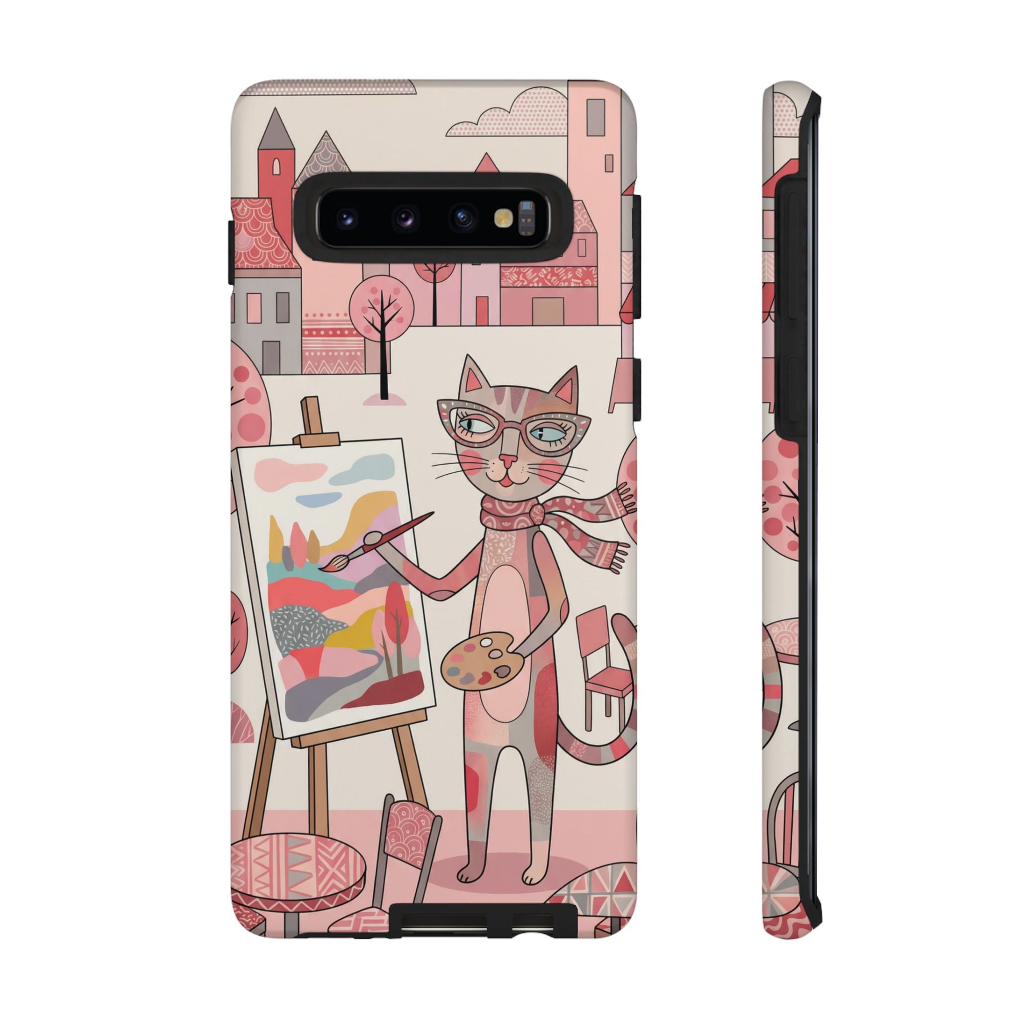 Artistic Cat Samsung Galaxy Phone Case | Painter Kitty Illustration Tough Case