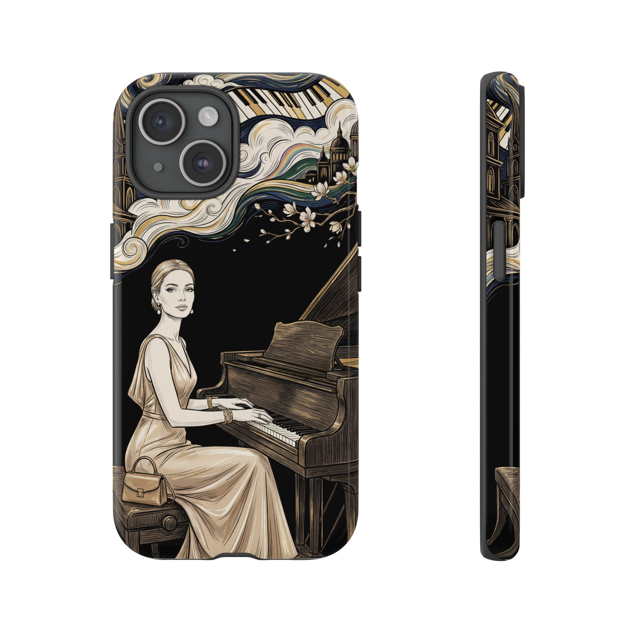Elegant Piano Woman iPhone Case | Vintage Art Deco Music Design