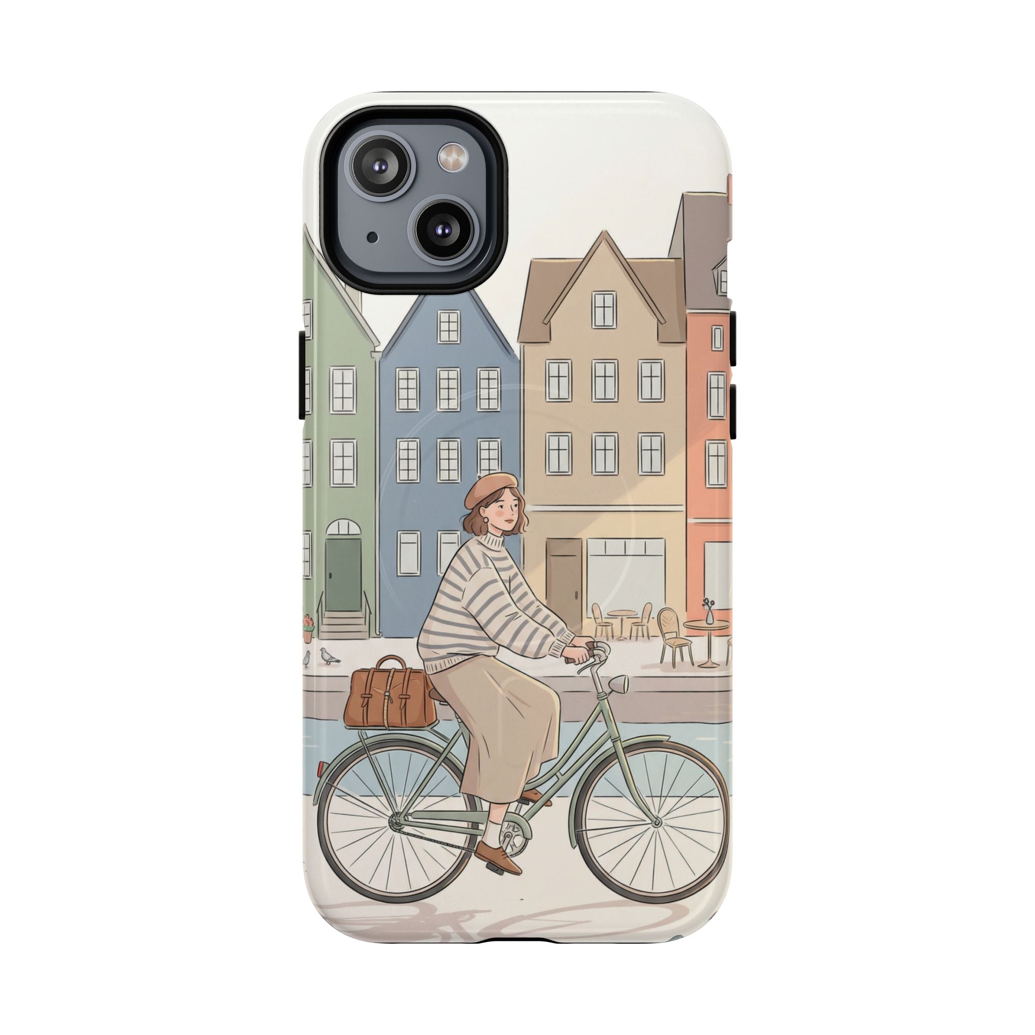 City Bike MagSafe iPhone Case | Cozy European Street Illustration Tough Cases