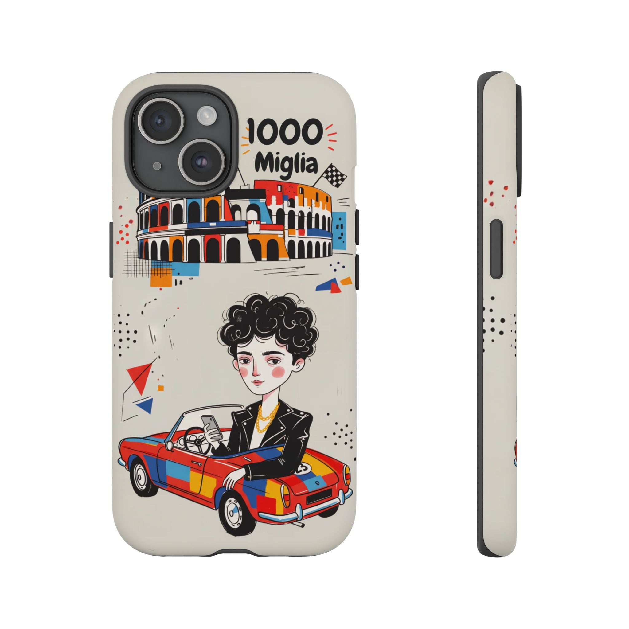 Retro Mille Miglia Car Illustration with Driver iPhone Case