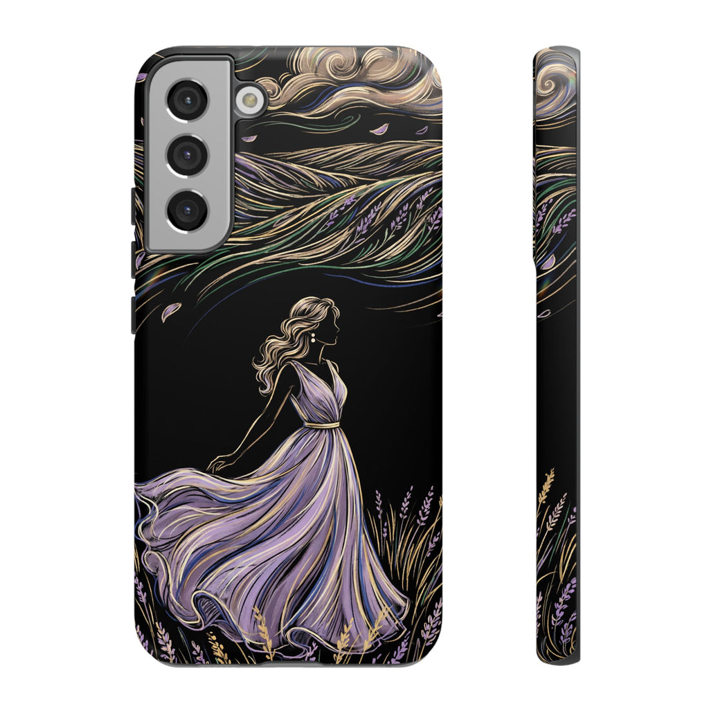 Cover per telefono Samsung Galaxy Lavander Breeze | Elegante protezione floreale con donna danzante