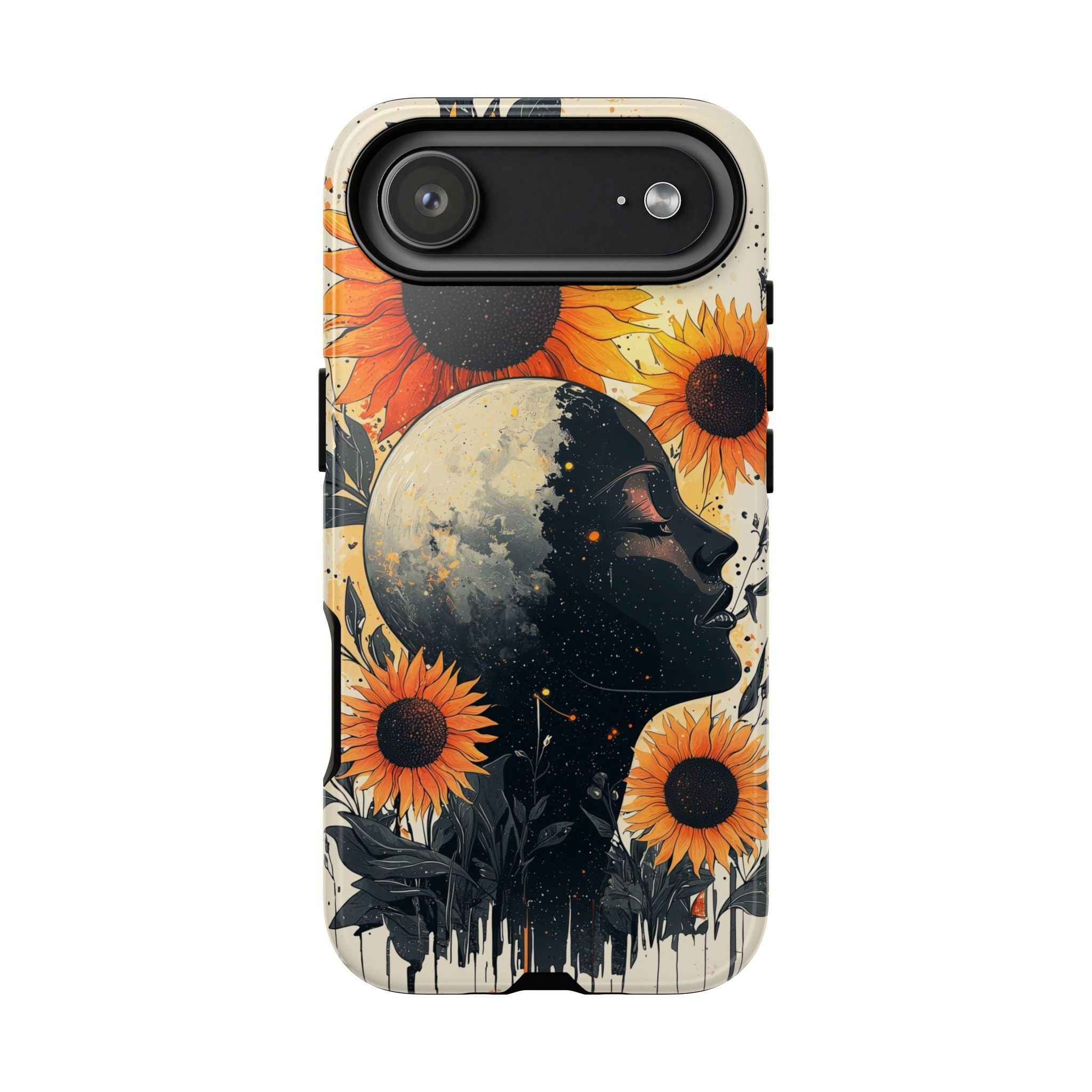 Sunflower Moon Art iPhone Case | Floral Celestial