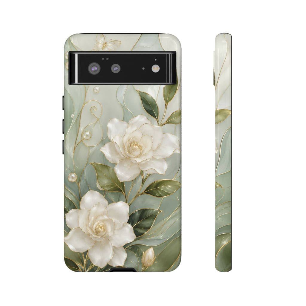 White Floral  Google Pixel Phone Case | Sage Green Botanical Phone Case