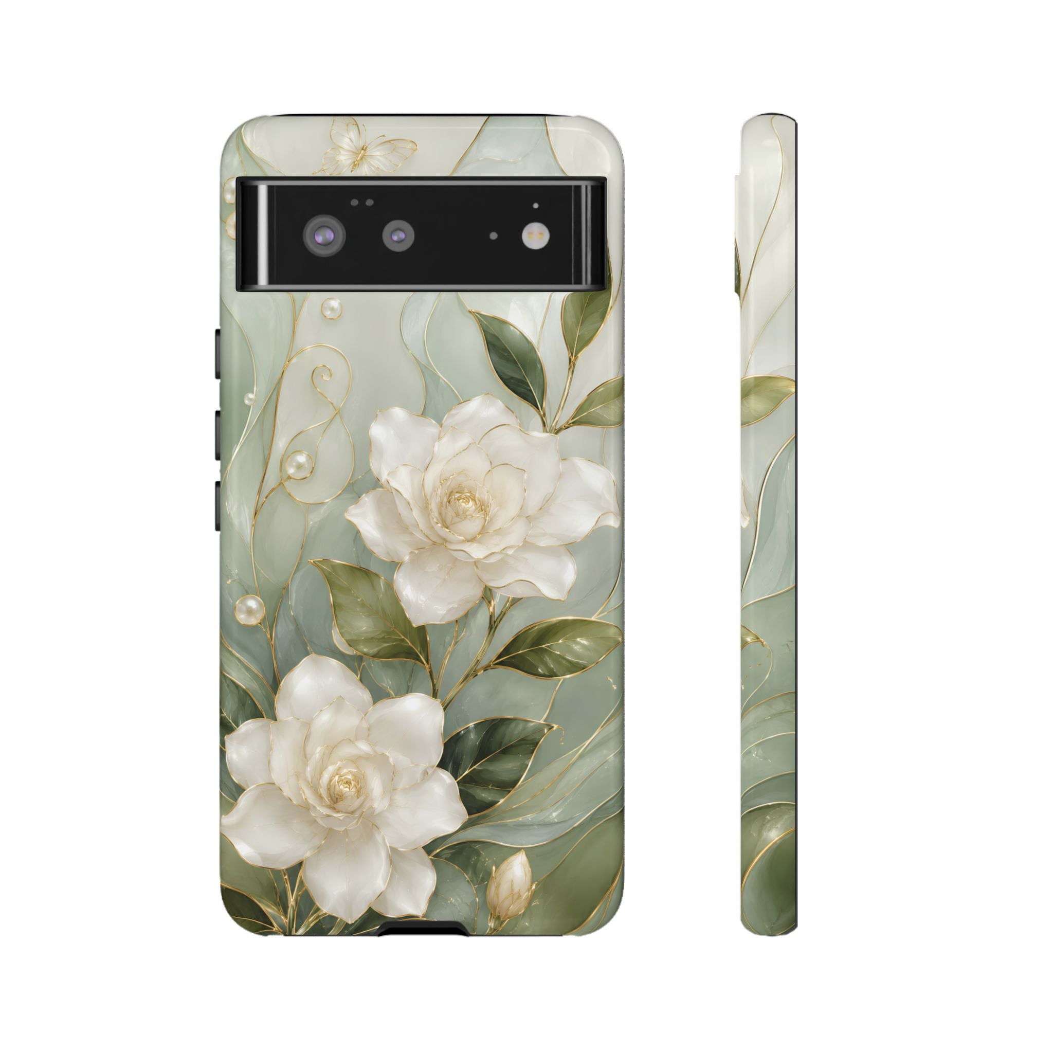 White Floral  Google Pixel Phone Case | Sage Green Botanical Phone Case