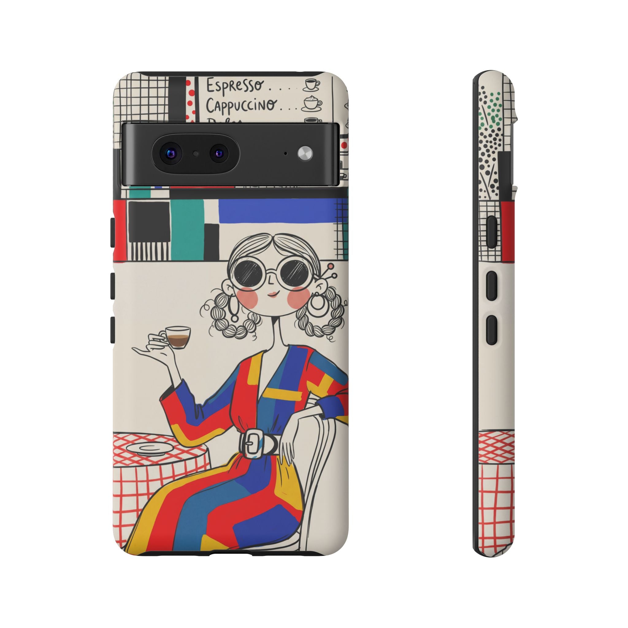 Retro Cafe Google Pixel Phone Case | Colourful Chic Woman Illustration
