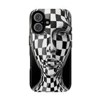 Checkerboard Face Tough Google Pixel Case — Black & White Surreal Art Protective Cover
