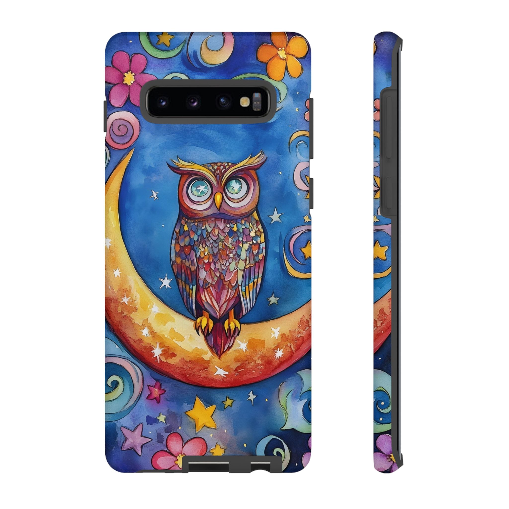 Owl on Crescent Moon Samsung Galaxy Case — Colourful Whimsical Night Sky Design