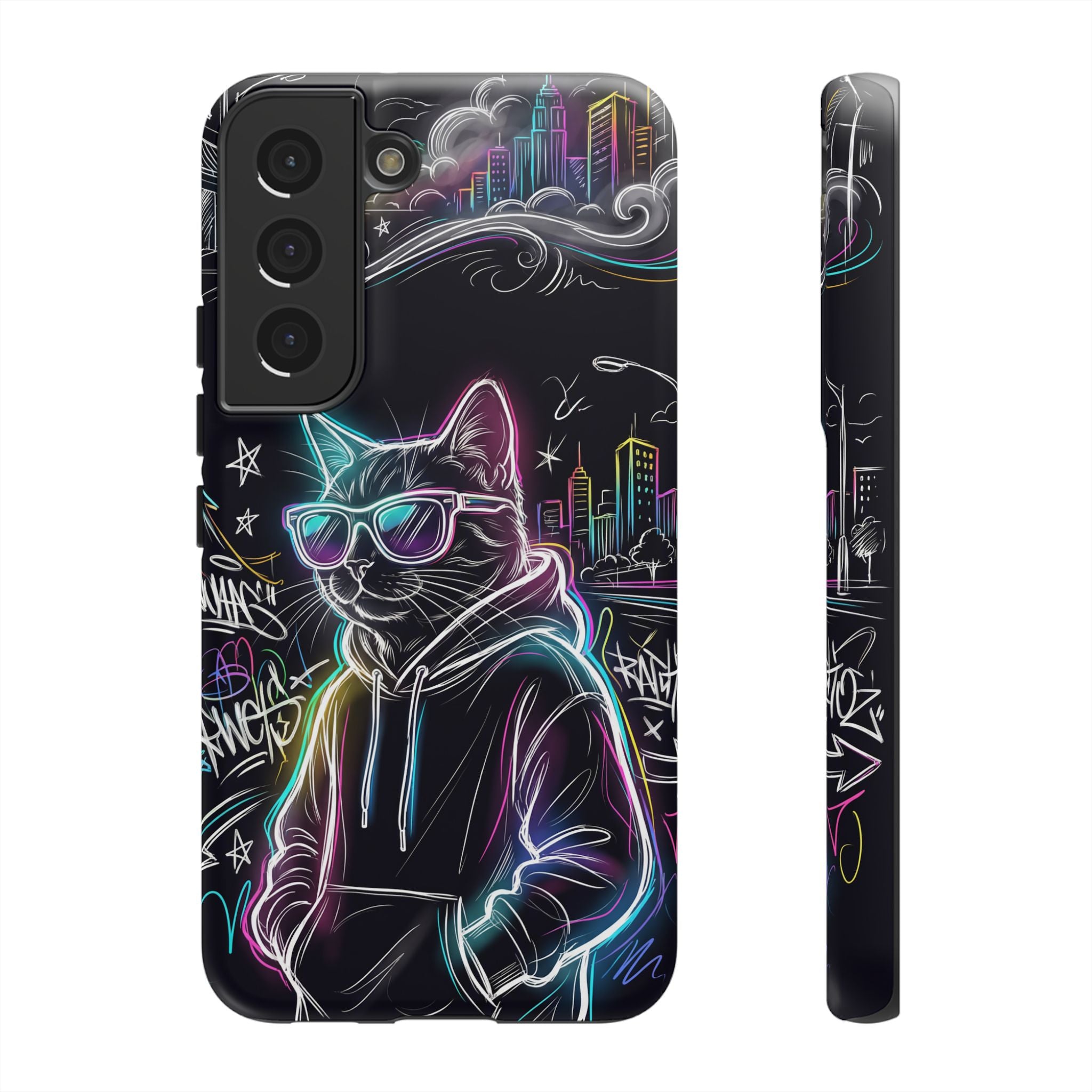 Cool Hoodie Neon Street Cat Samsung Galaxy Phone Case