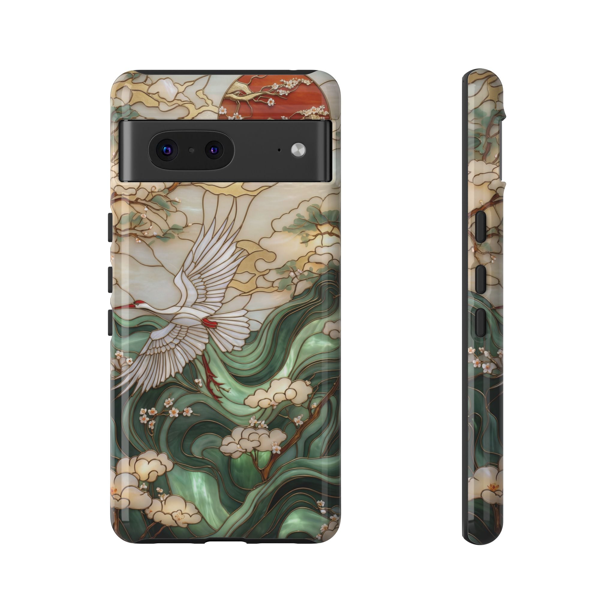 Cranes & Waves Protective Google Pixel Case | Japanese-Inspired Art Phone Cover